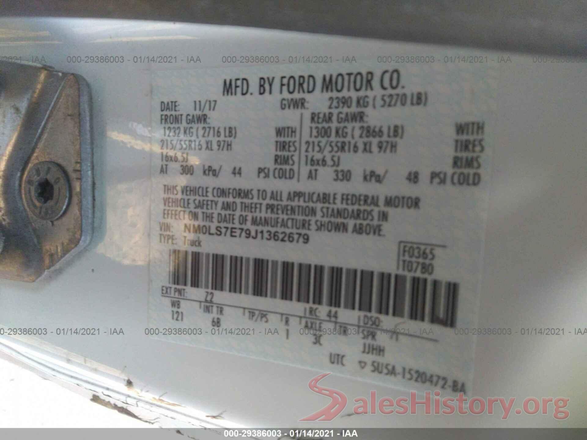 NM0LS7E79J1362679 2018 FORD TRANSIT CONNECT VAN