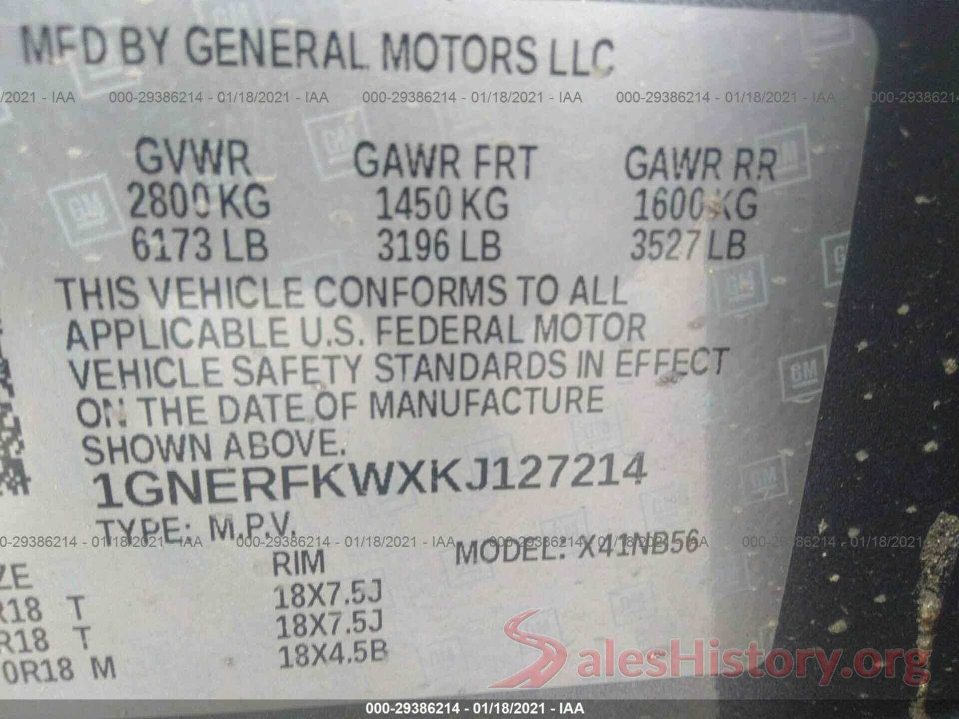 1GNERFKWXKJ127214 2019 CHEVROLET TRAVERSE