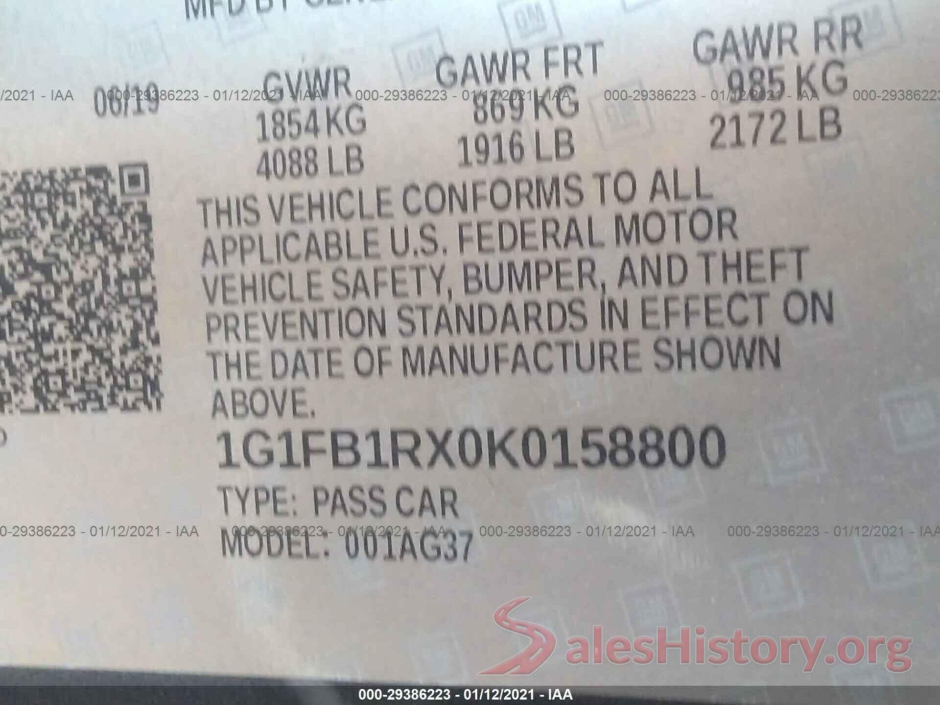 1G1FB1RX0K0158800 2019 CHEVROLET CAMARO