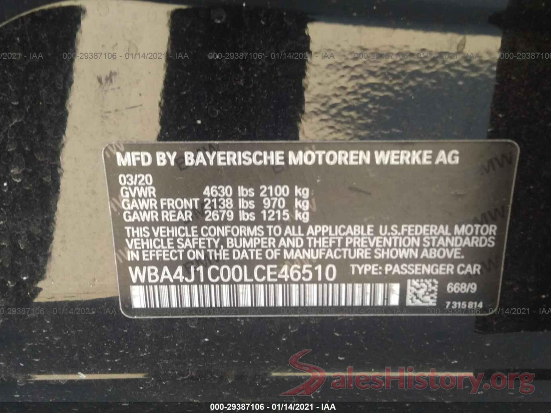 WBA4J1C00LCE46510 2020 BMW 4 SERIES