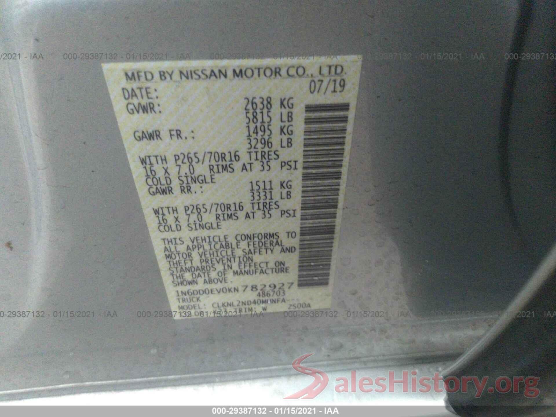 1N6DD0EV0KN782927 2019 NISSAN FRONTIER