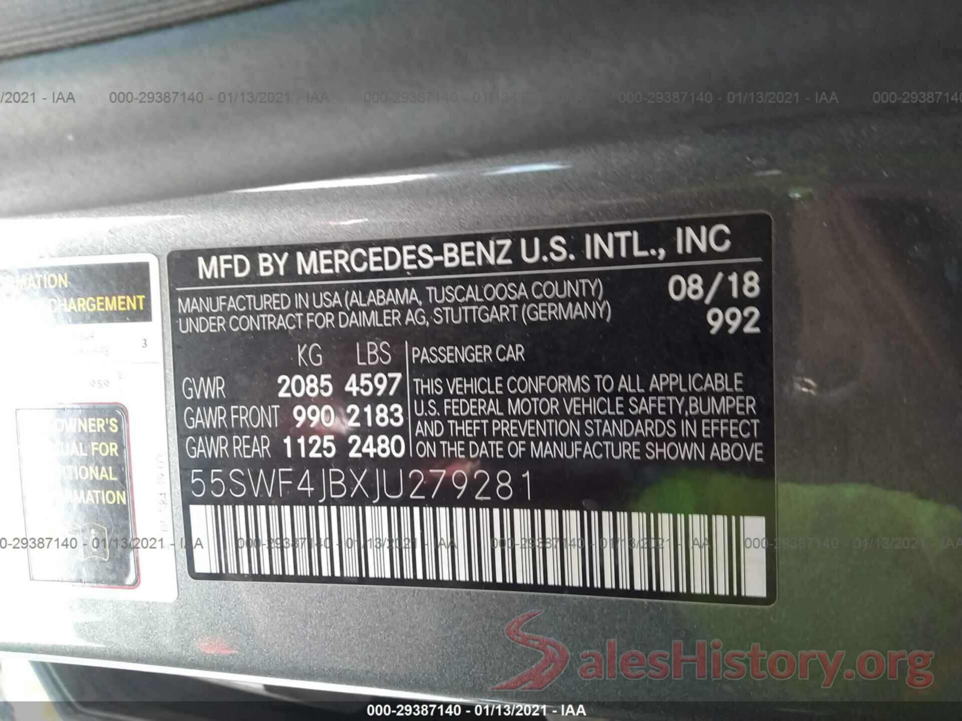 55SWF4JBXJU279281 2018 MERCEDES-BENZ C-CLASS