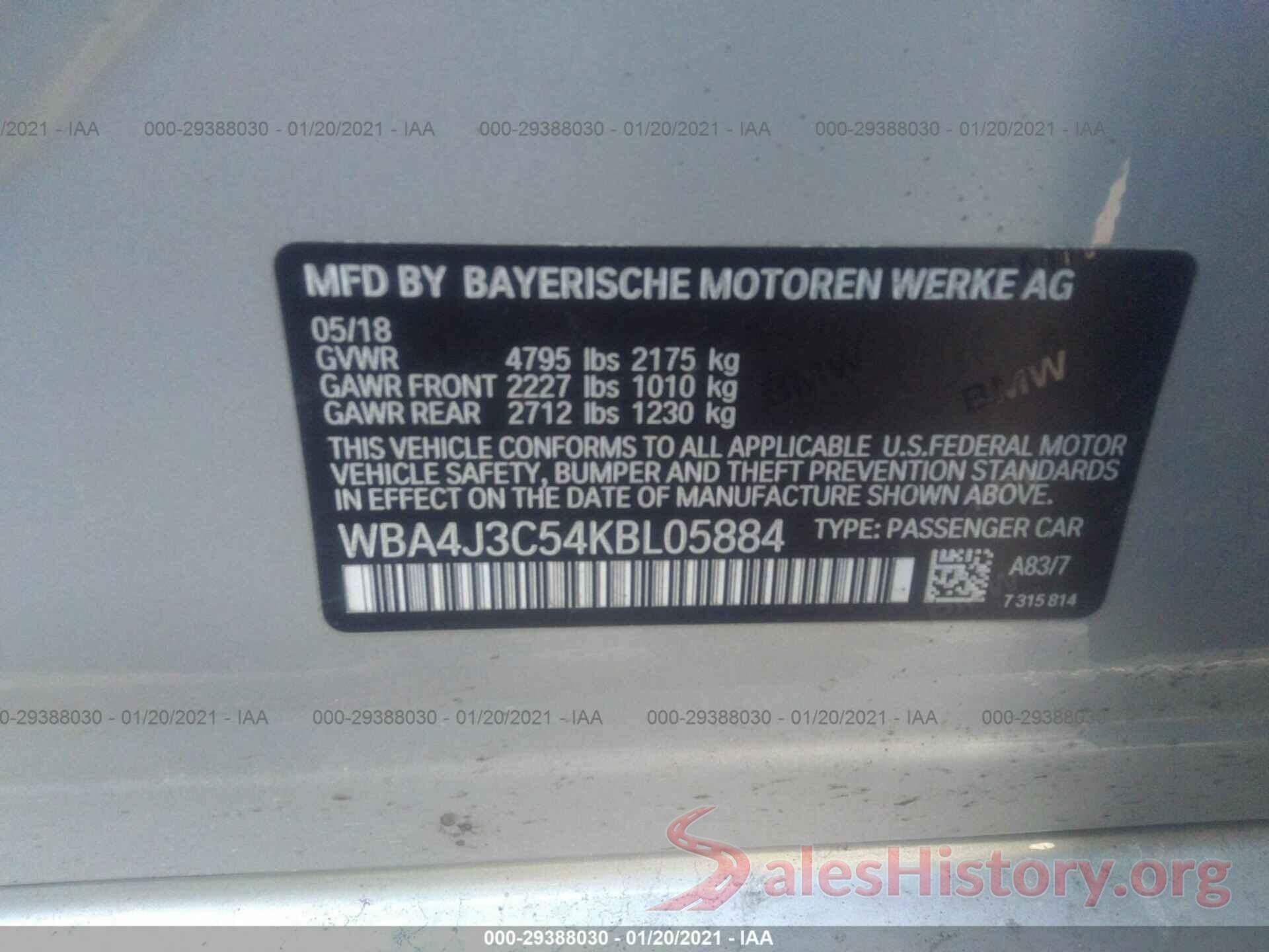 WBA4J3C54KBL05884 2019 BMW 4 SERIES