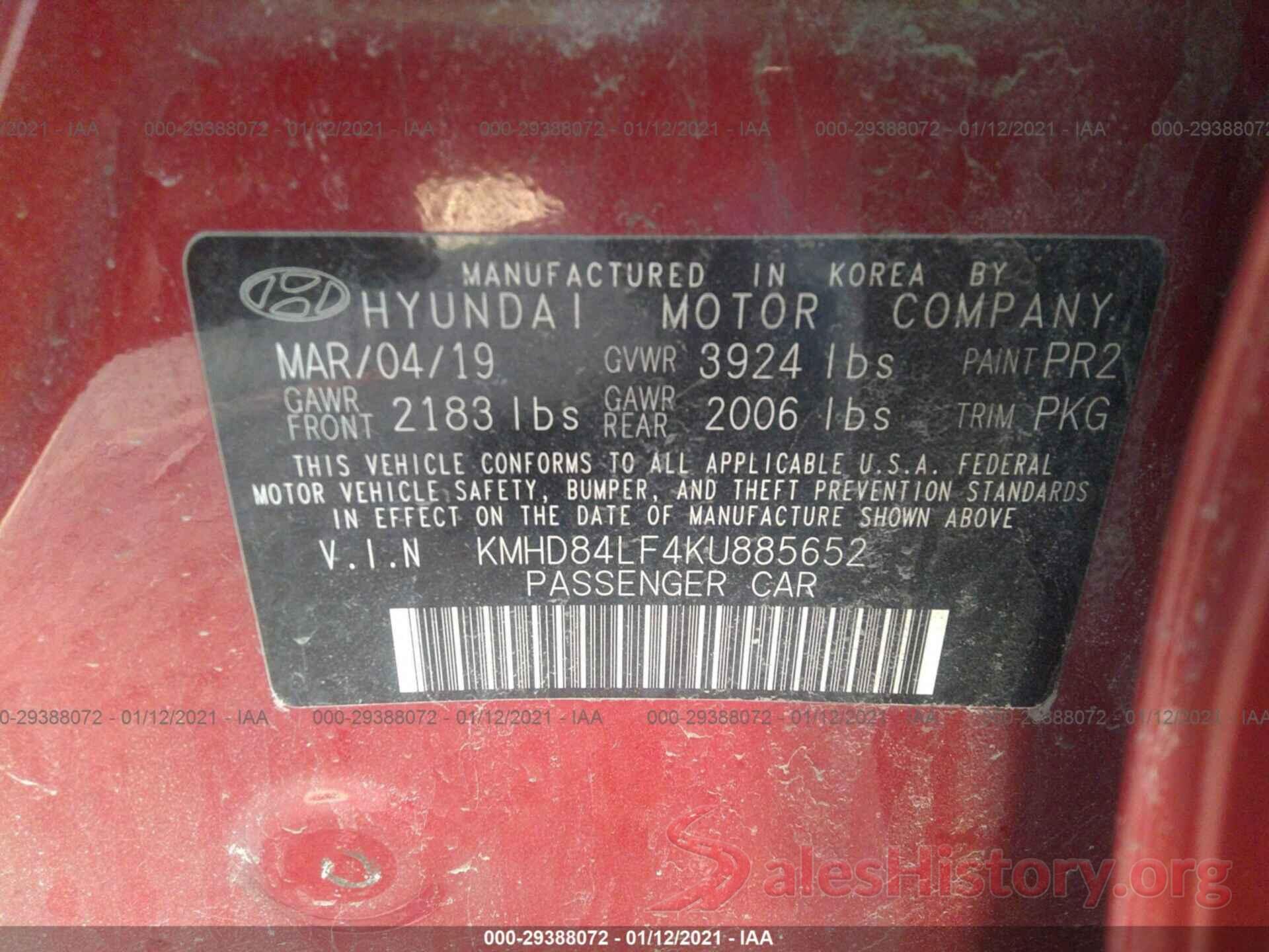 KMHD84LF4KU885652 2019 HYUNDAI ELANTRA