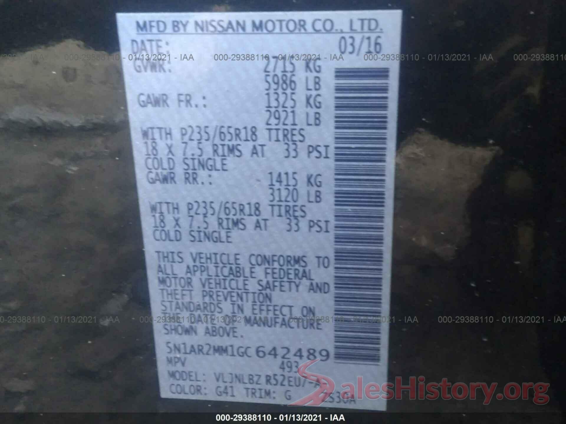 5N1AR2MM1GC642489 2016 NISSAN PATHFINDER