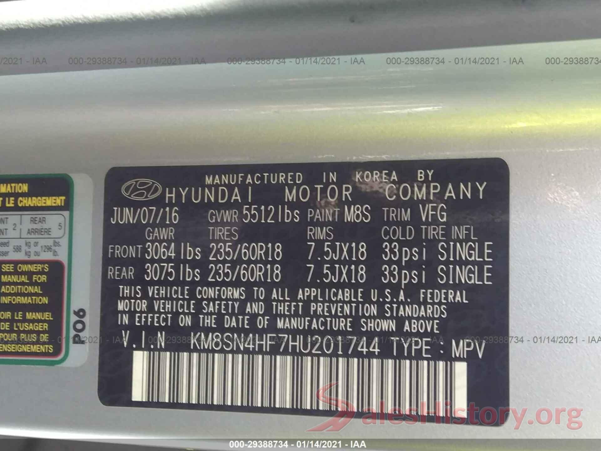 KM8SN4HF7HU201744 2017 HYUNDAI SANTA FE