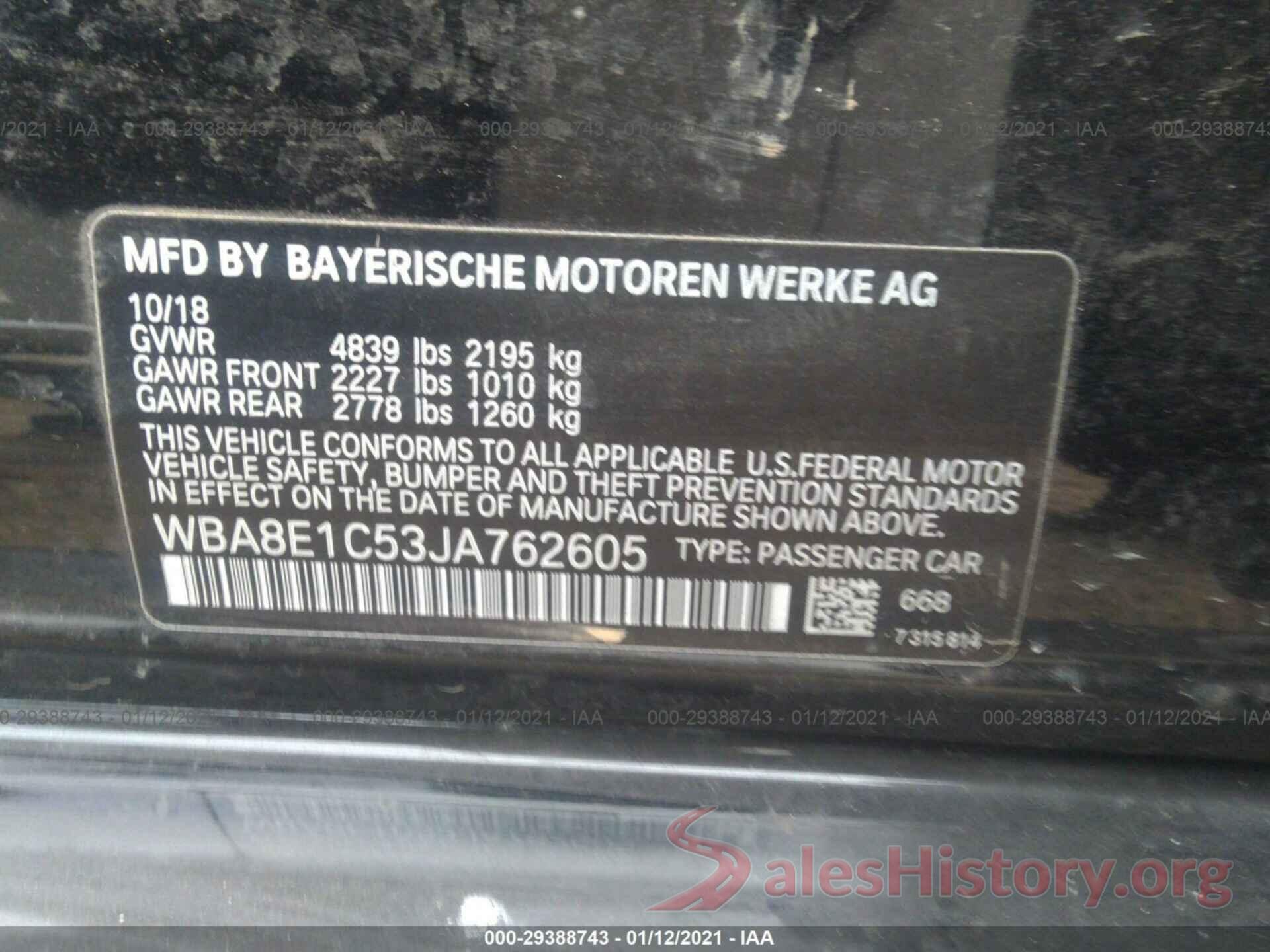 WBA8E1C53JA762605 2018 BMW 3 SERIES