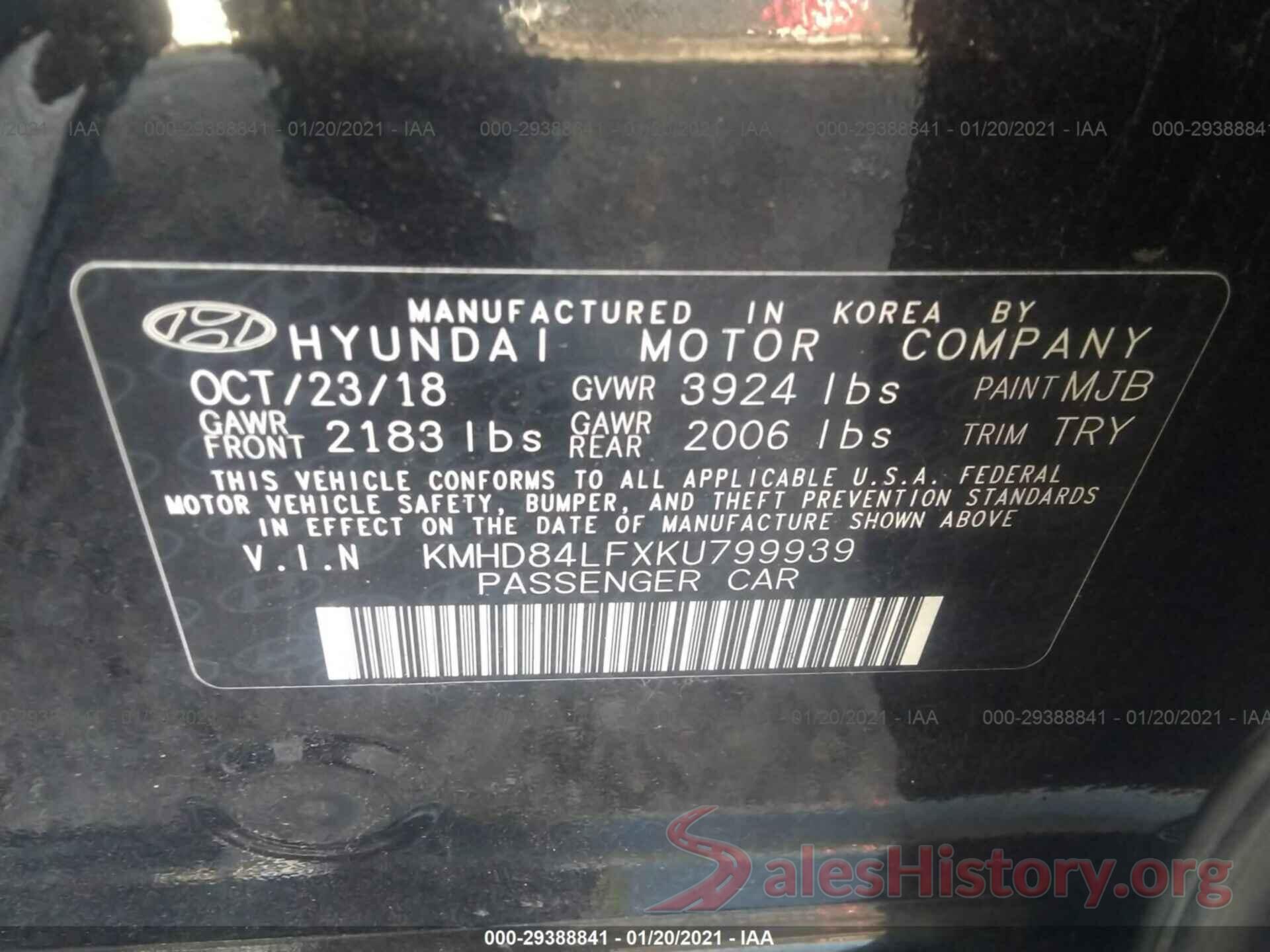 KMHD84LFXKU799939 2019 HYUNDAI ELANTRA