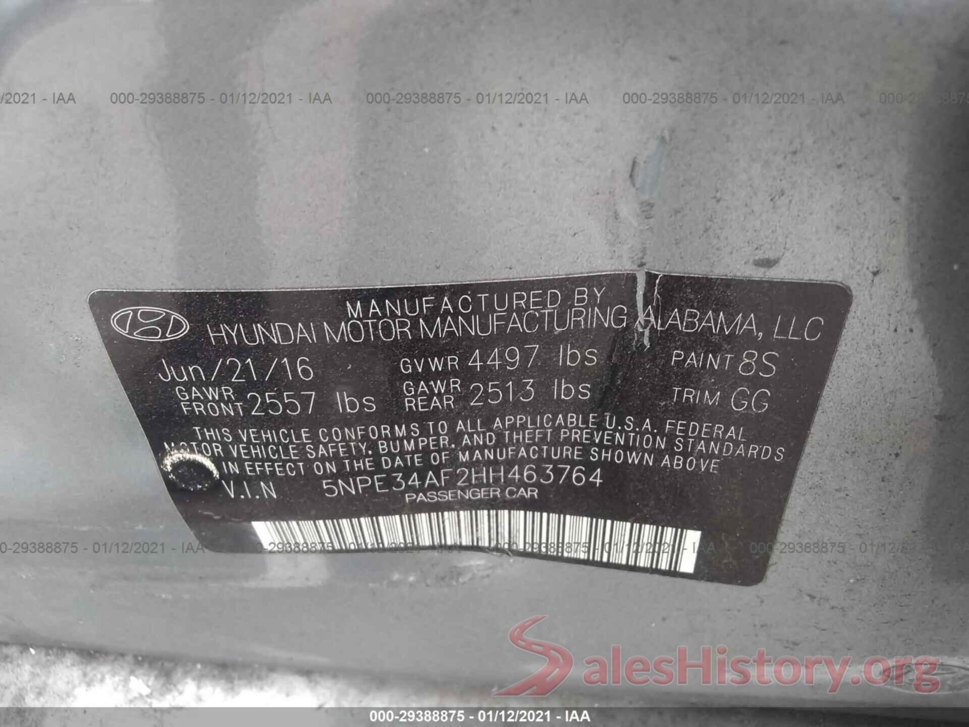 5NPE34AF2HH463764 2017 HYUNDAI SONATA