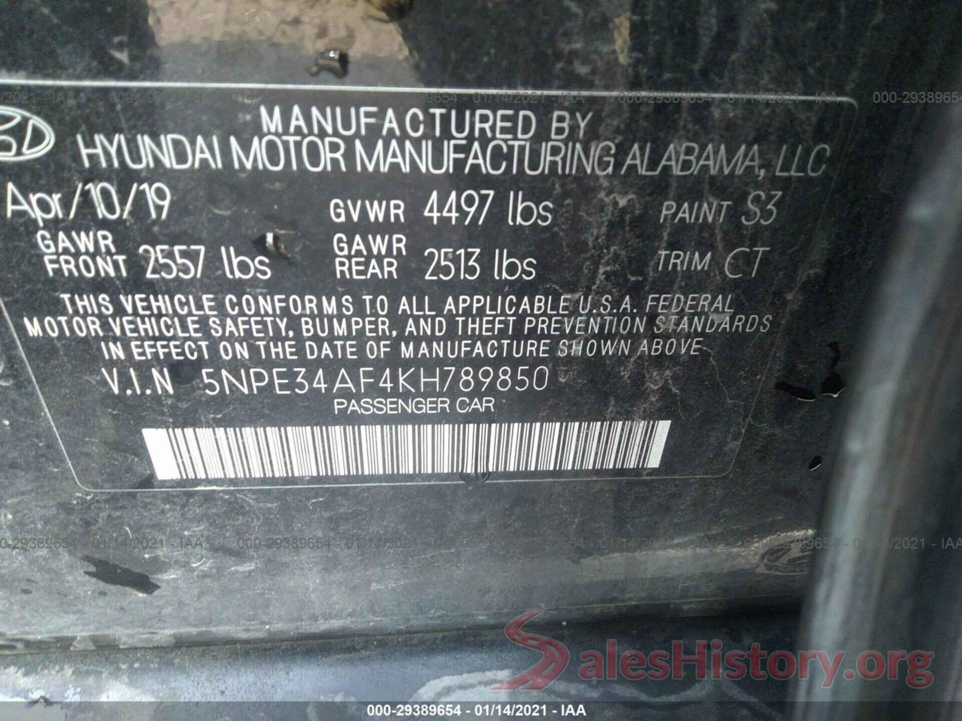 5NPE34AF4KH789850 2019 HYUNDAI SONATA