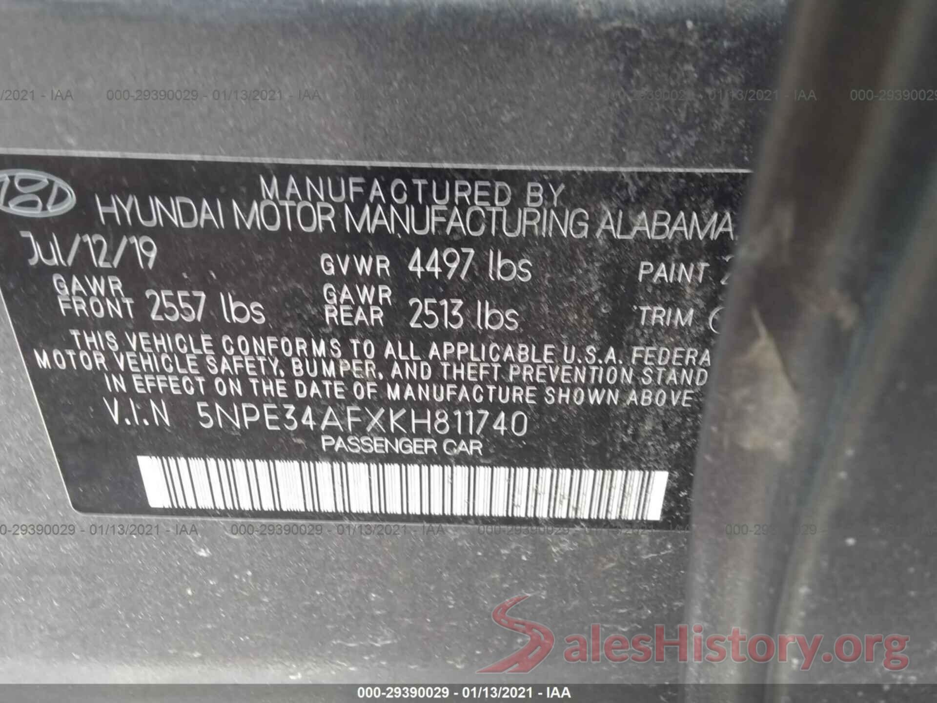 5NPE34AFXKH811740 2019 HYUNDAI SONATA