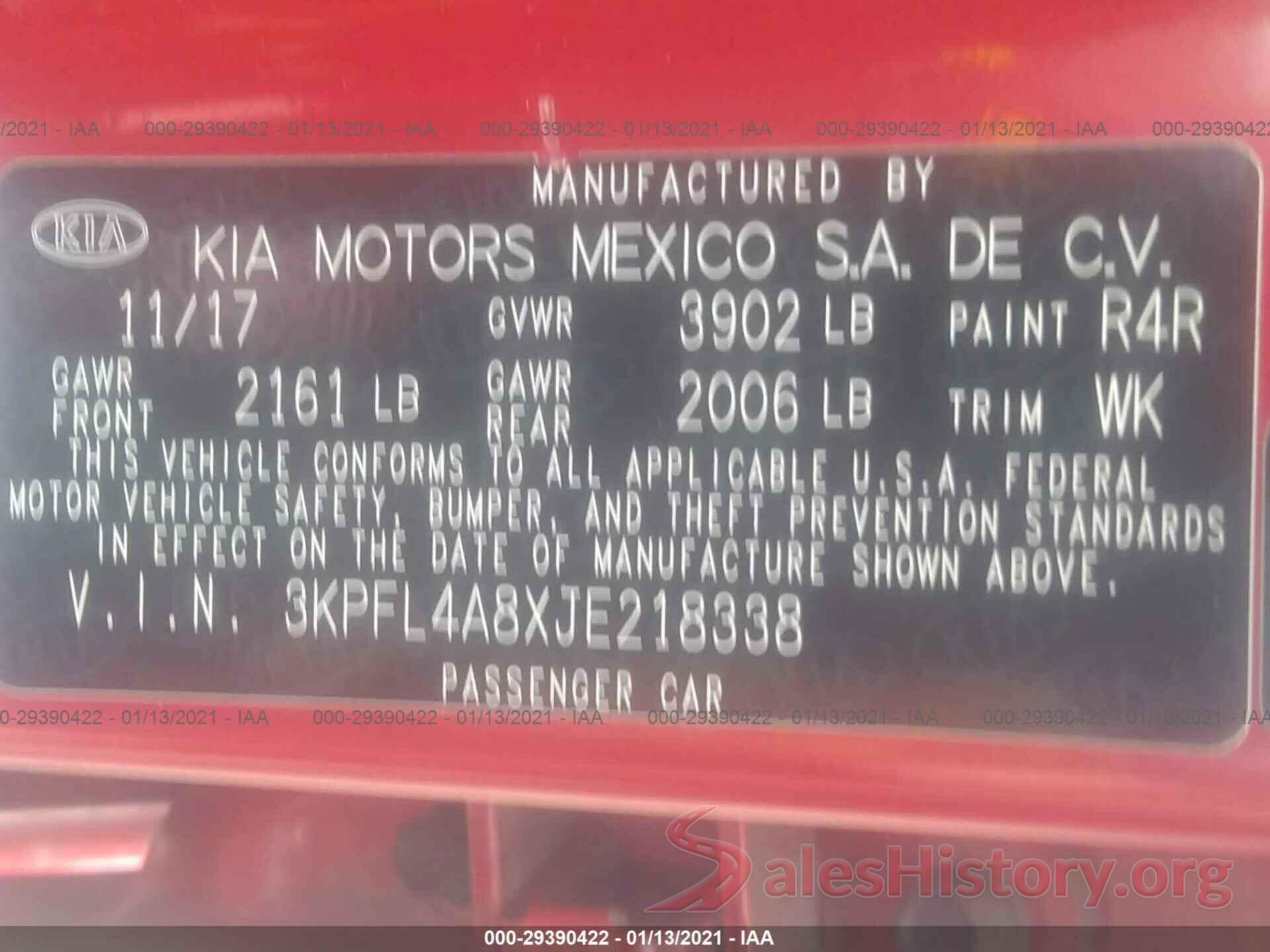 3KPFL4A8XJE218338 2018 KIA FORTE