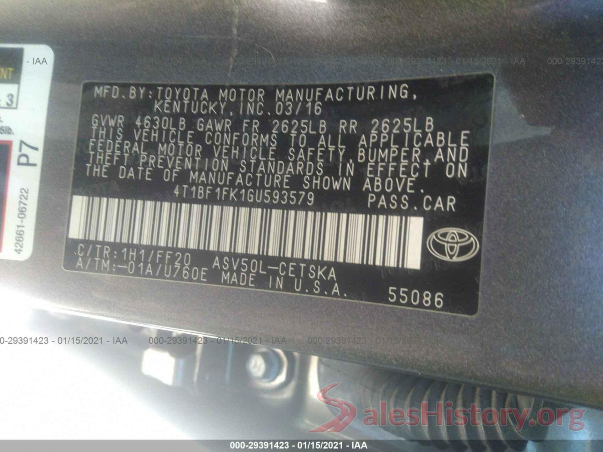 4T1BF1FK1GU593579 2016 TOYOTA CAMRY