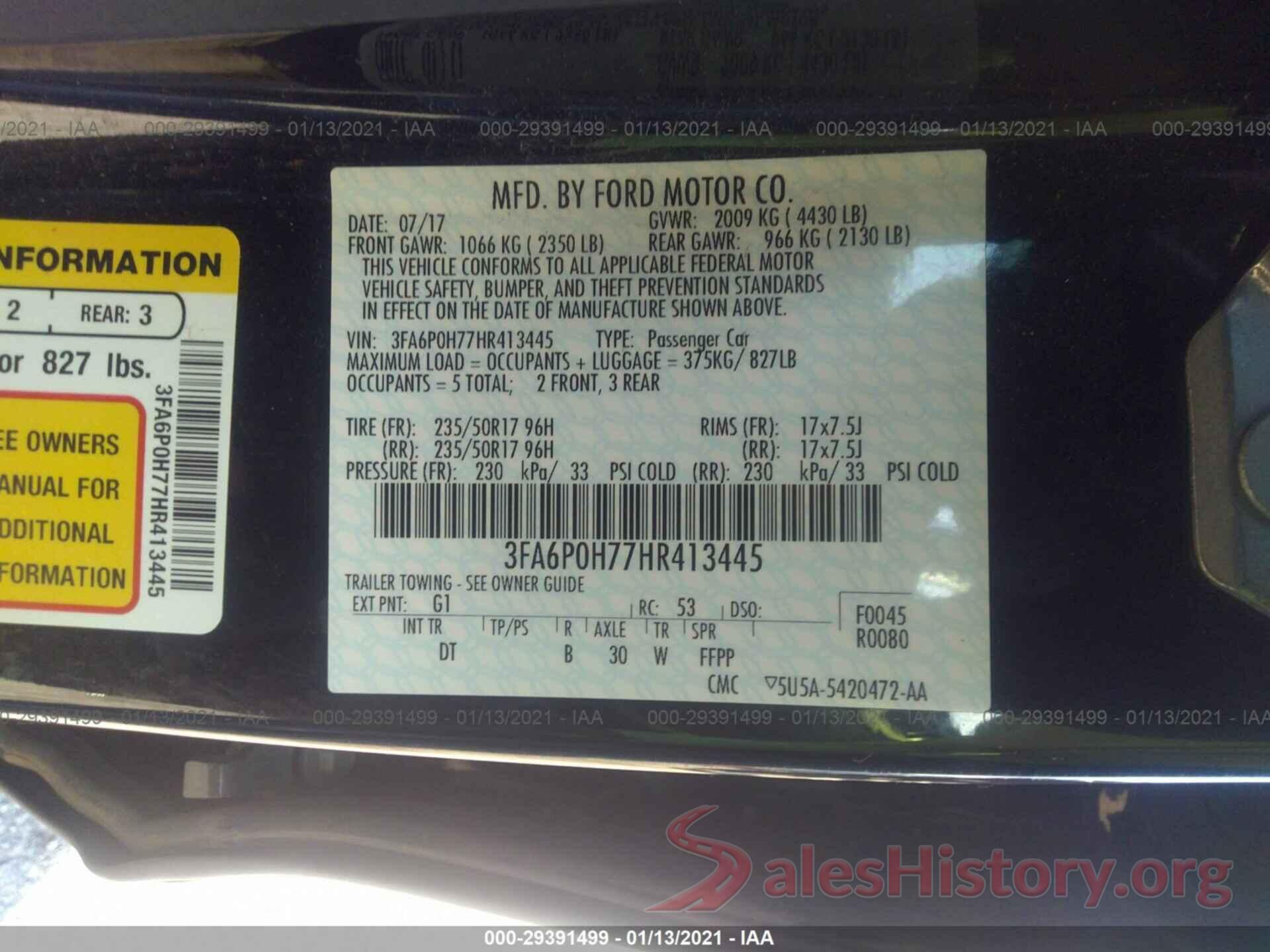 3FA6P0H77HR413445 2017 FORD FUSION