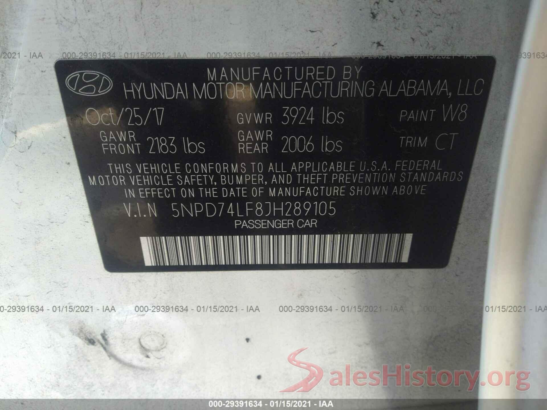 5NPD74LF8JH289105 2018 HYUNDAI ELANTRA