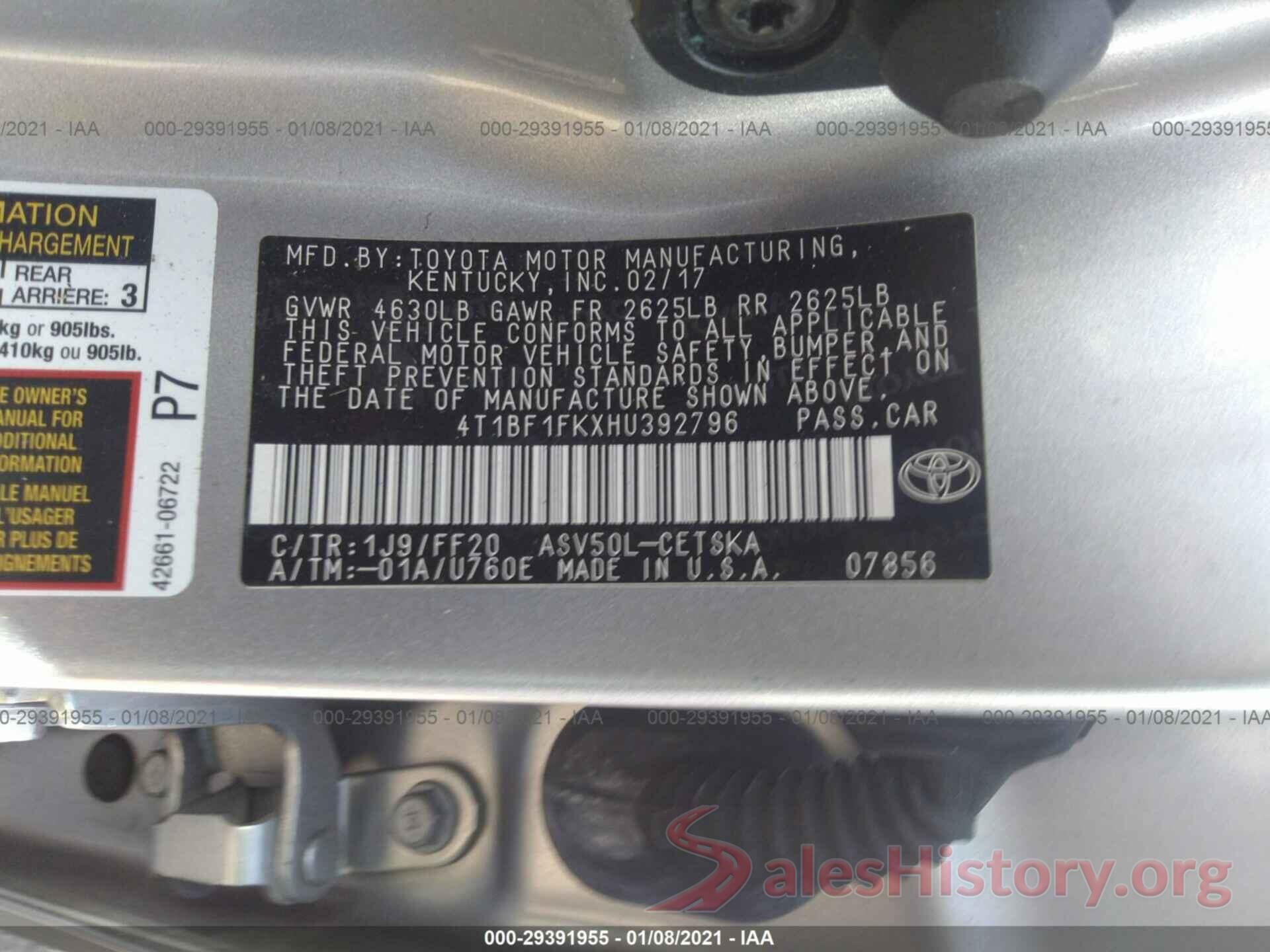 4T1BF1FKXHU392796 2017 TOYOTA CAMRY