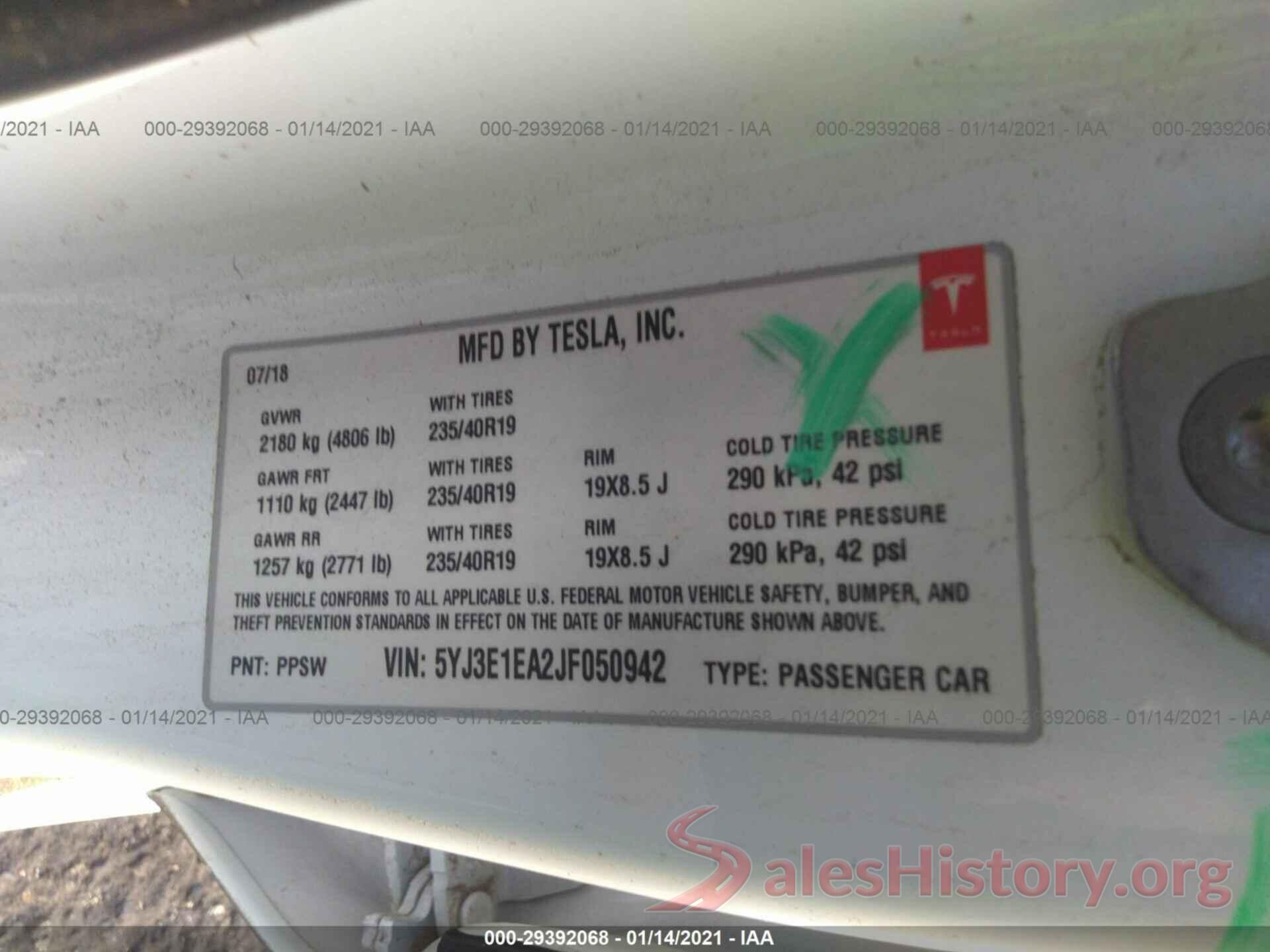 5YJ3E1EA2JF050942 2018 TESLA MODEL 3