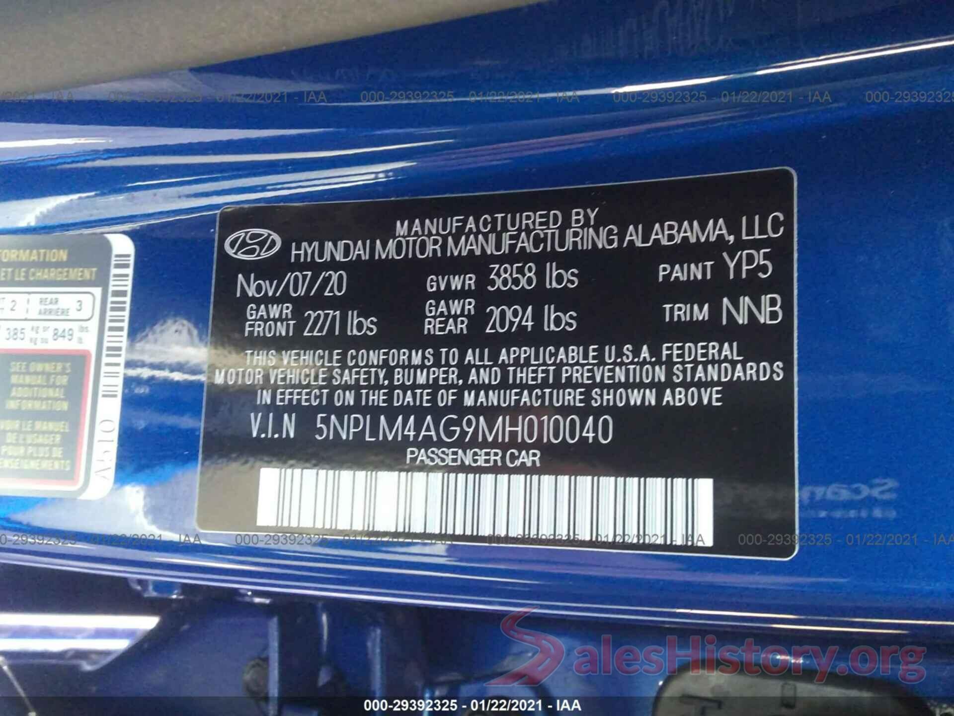 5NPLM4AG9MH010040 2021 HYUNDAI ELANTRA