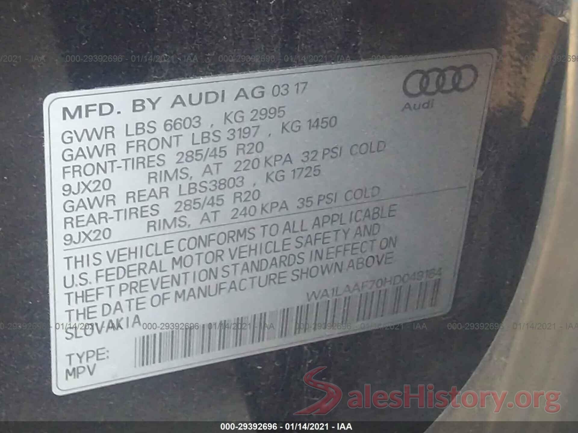 WA1LAAF70HD049184 2017 AUDI Q7