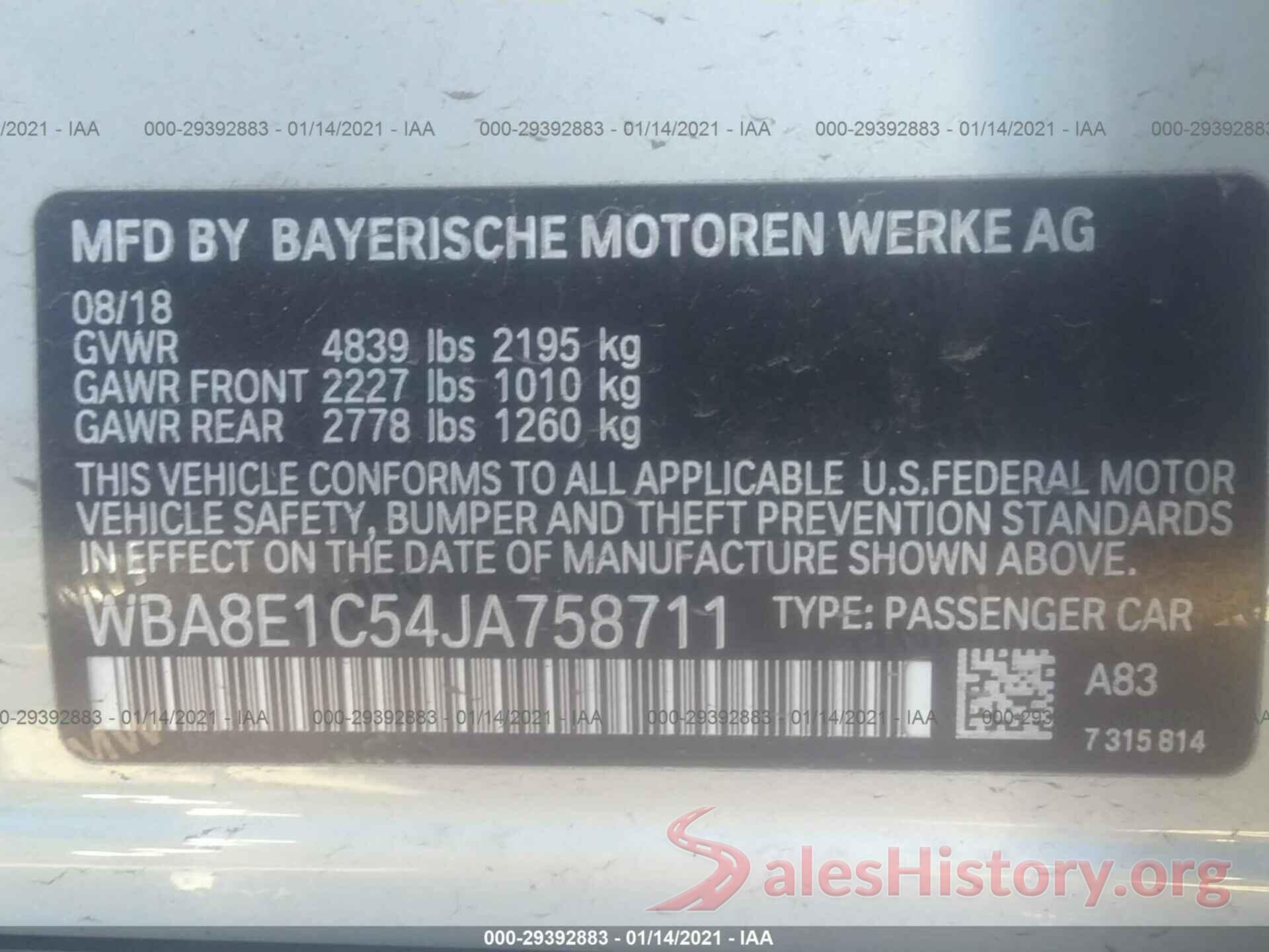 WBA8E1C54JA758711 2018 BMW 3 SERIES