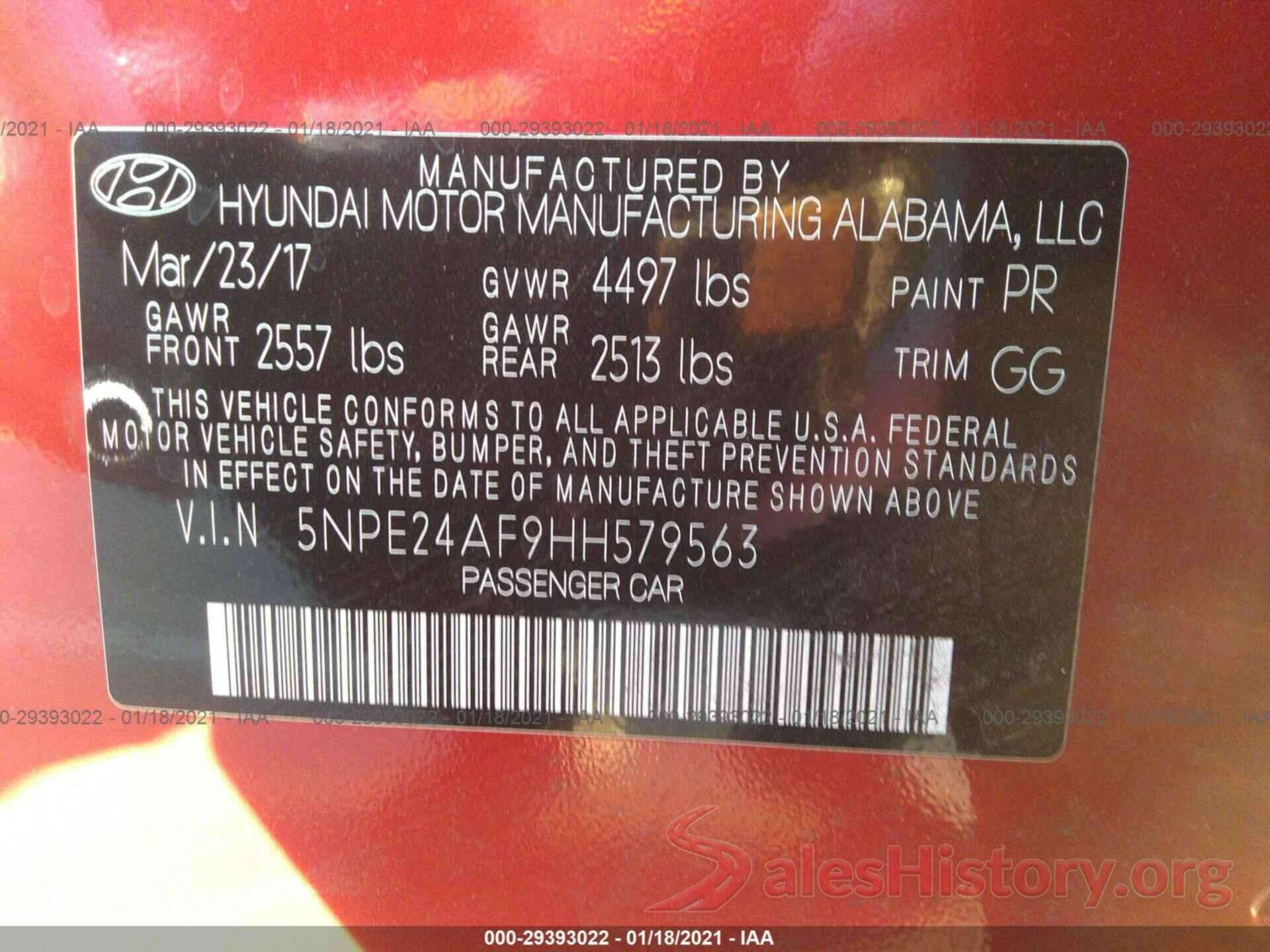 5NPE24AF9HH579563 2017 HYUNDAI SONATA