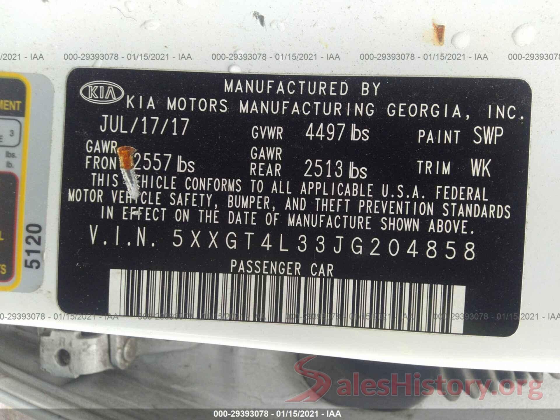 5XXGT4L33JG204858 2018 KIA OPTIMA