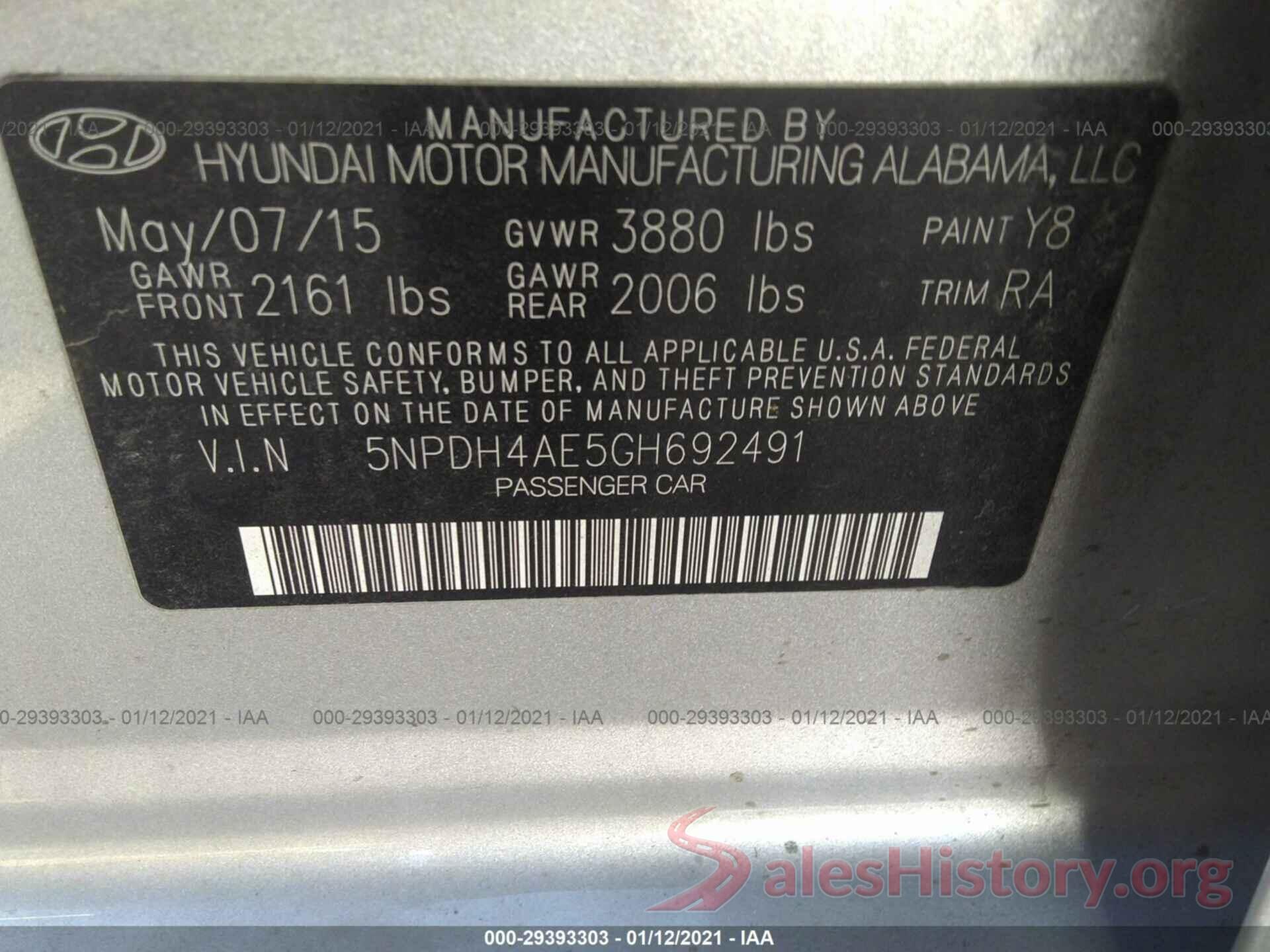 5NPDH4AE5GH692491 2016 HYUNDAI ELANTRA