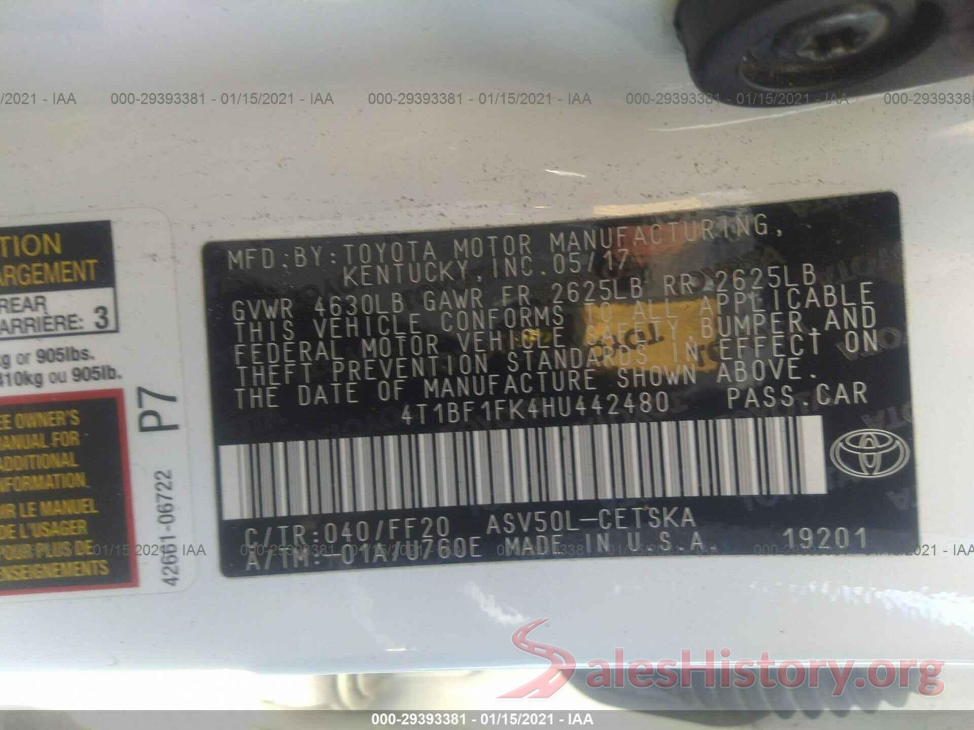 4T1BF1FK4HU442480 2017 TOYOTA CAMRY