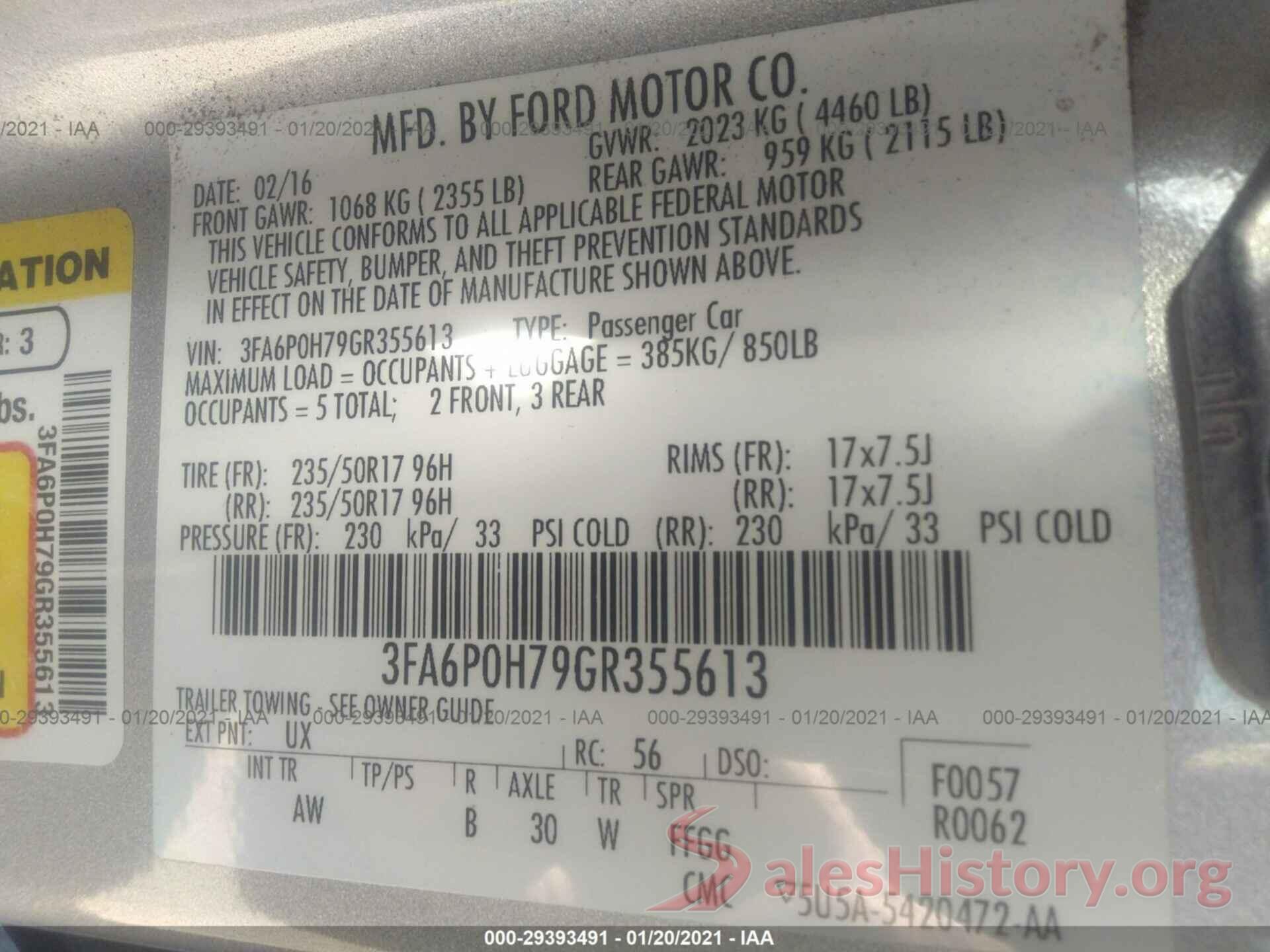 3FA6P0H79GR355613 2016 FORD FUSION