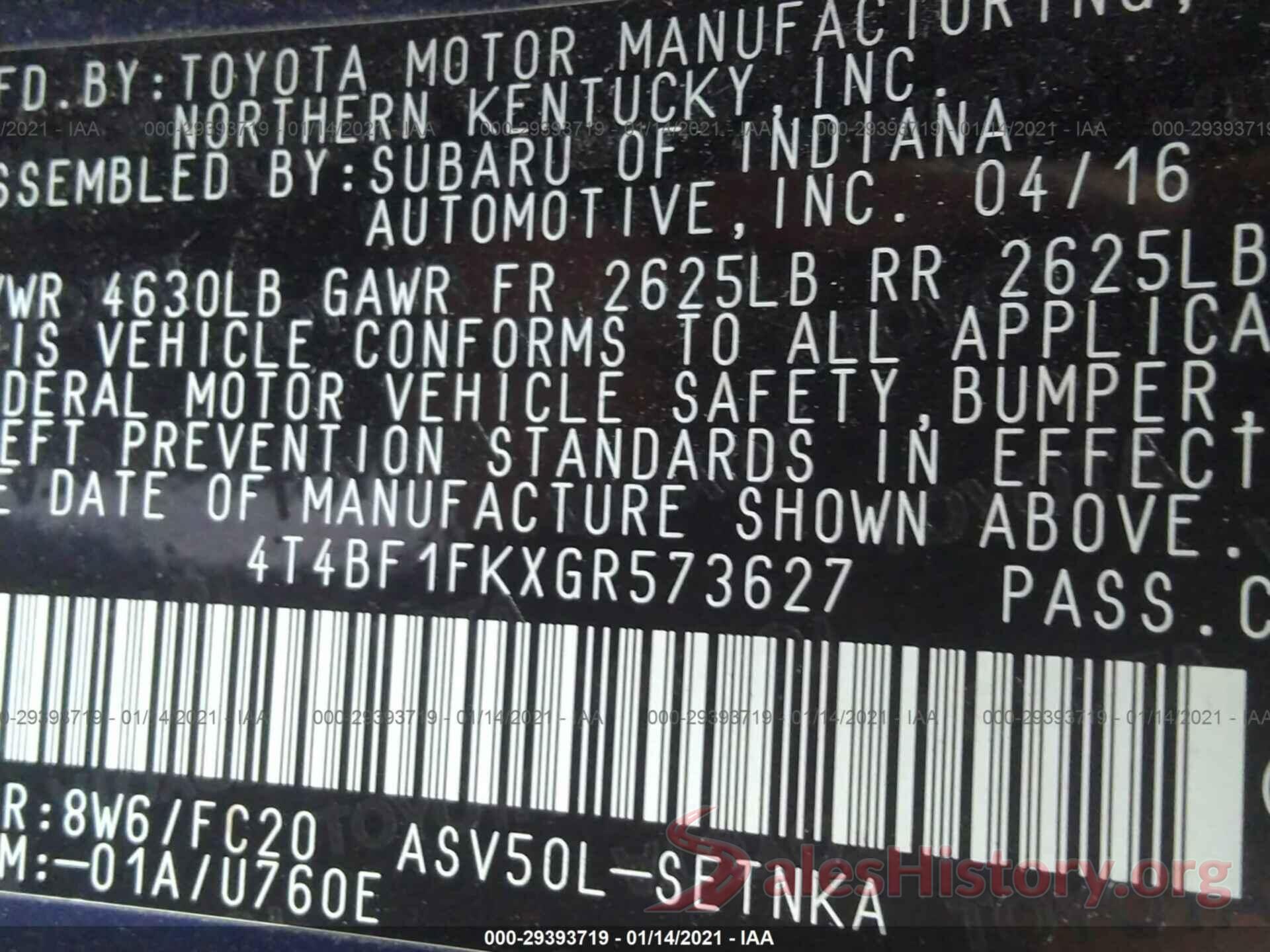 4T4BF1FKXGR573627 2016 TOYOTA CAMRY