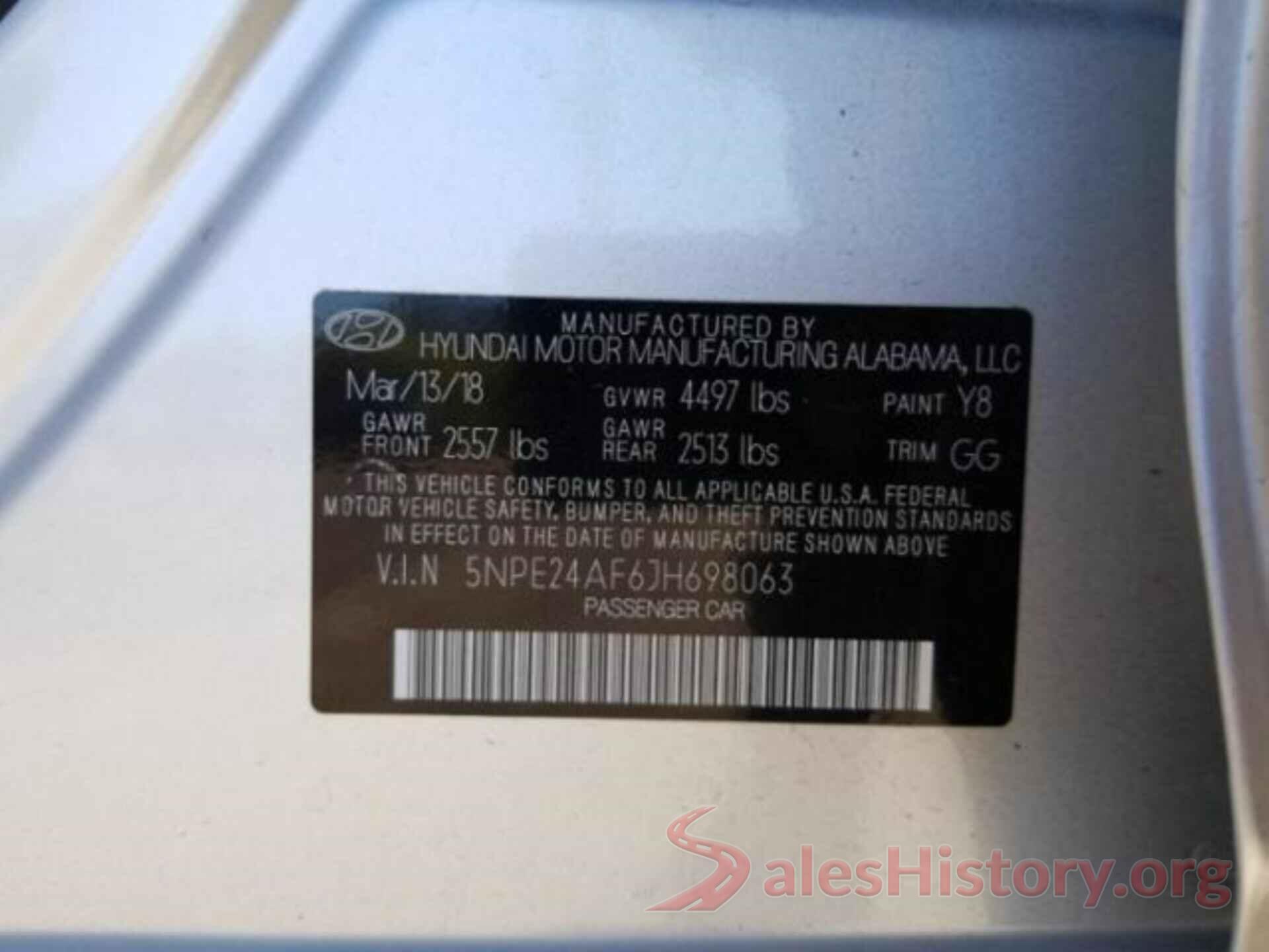 5NPE24AF6JH698063 2018 HYUNDAI SONATA