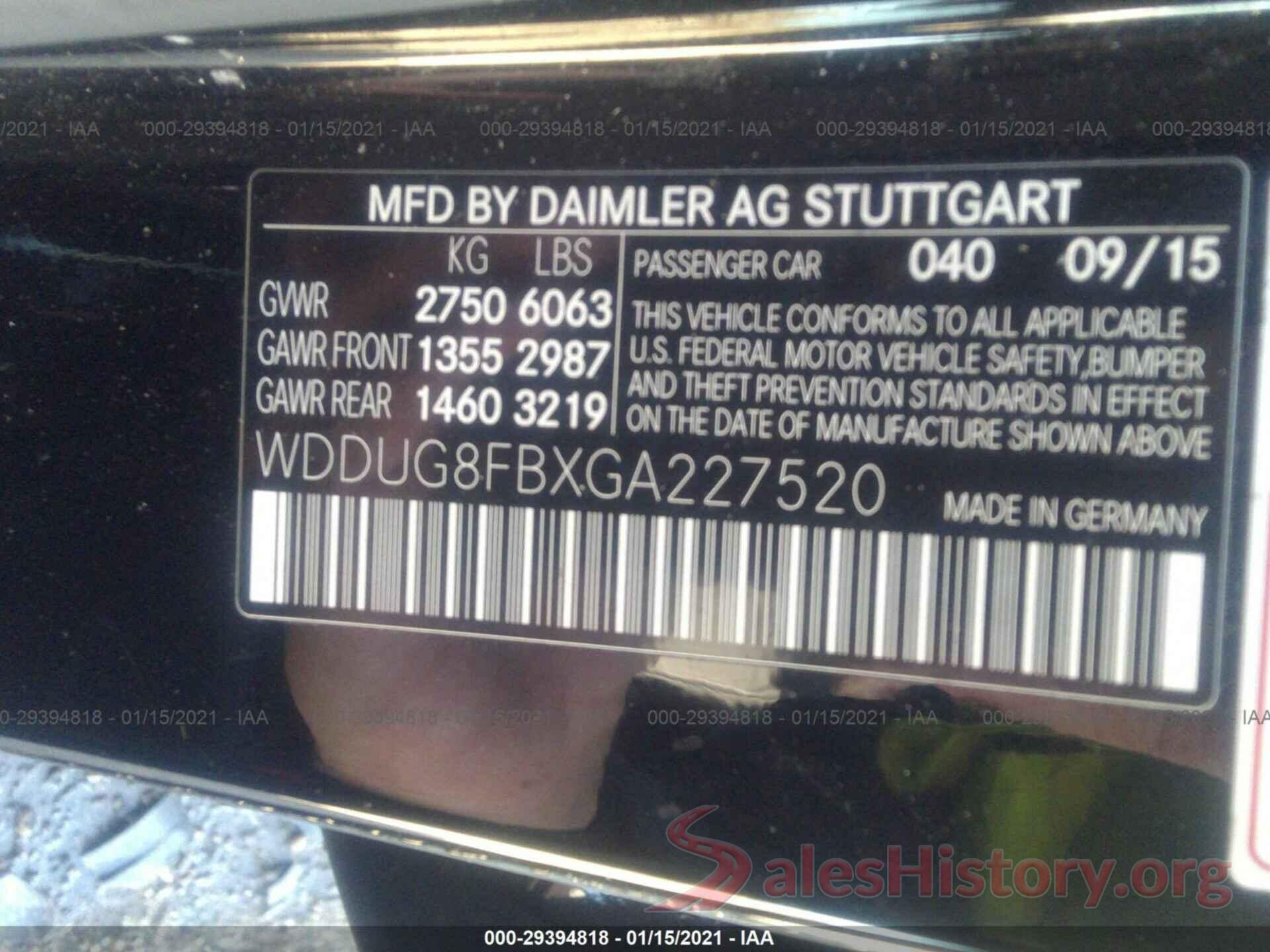 WDDUG8FBXGA227520 2016 MERCEDES-BENZ S-CLASS