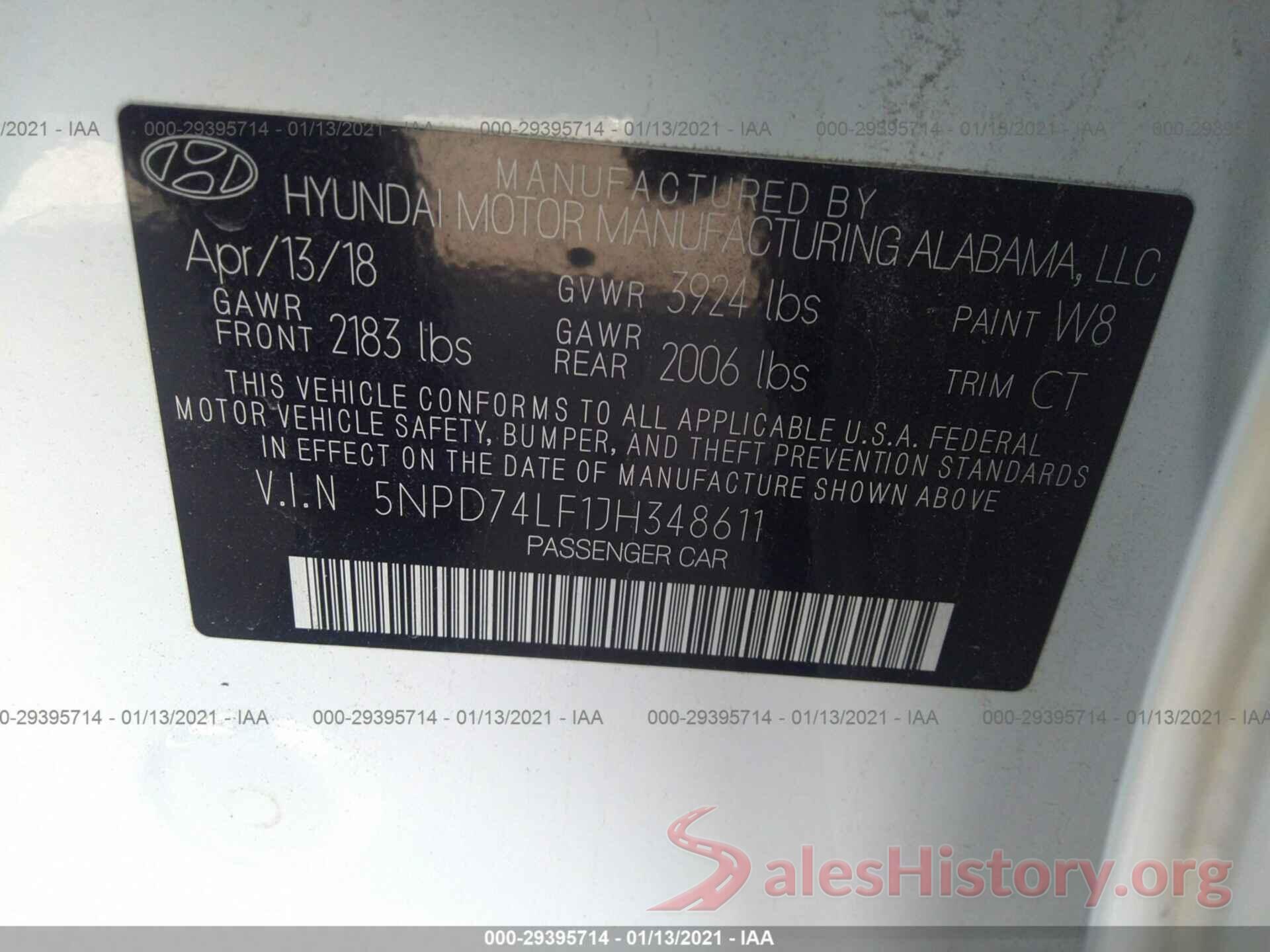 5NPD74LF1JH348611 2018 HYUNDAI ELANTRA