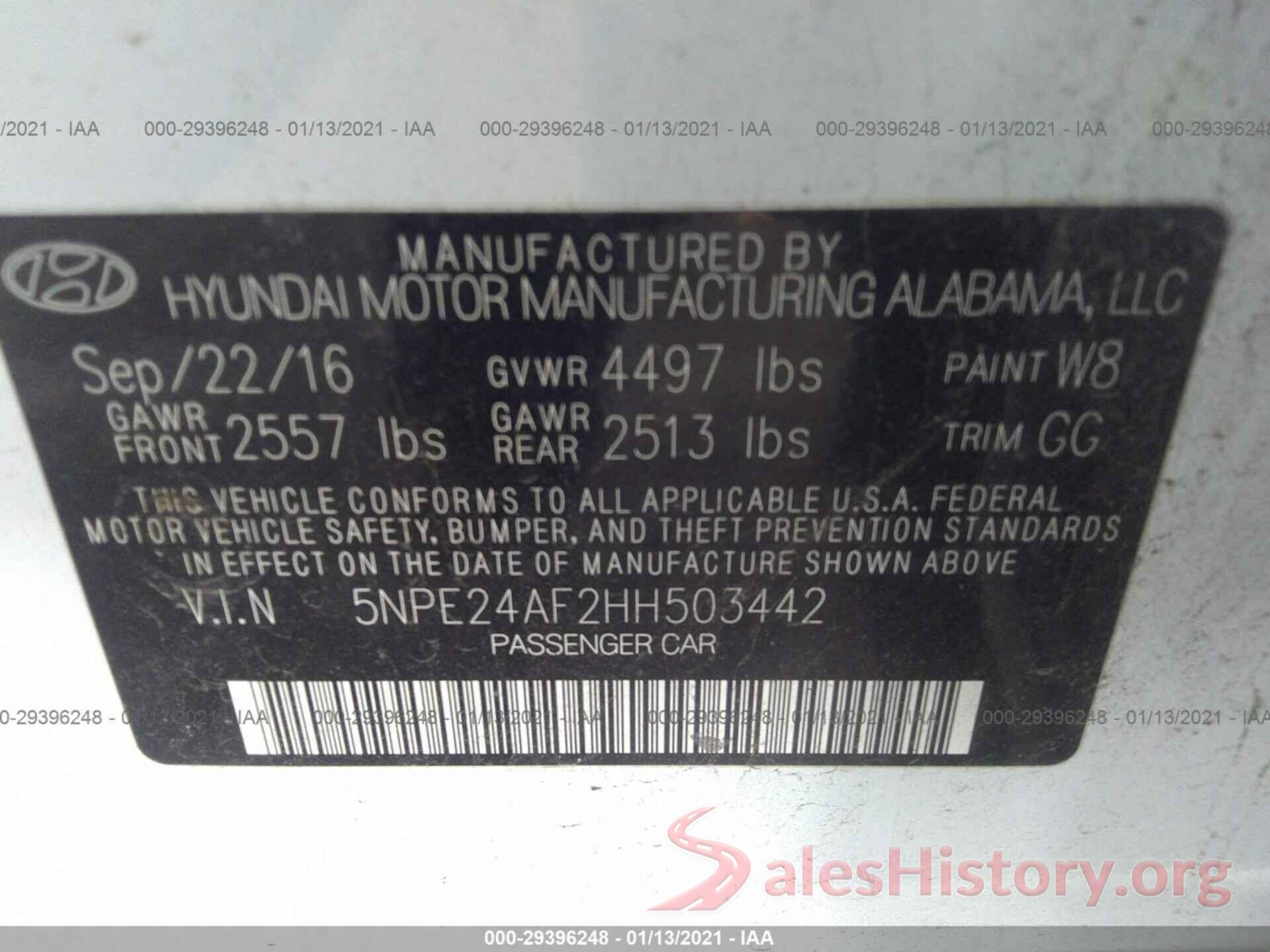 5NPE24AF2HH503442 2017 HYUNDAI SONATA