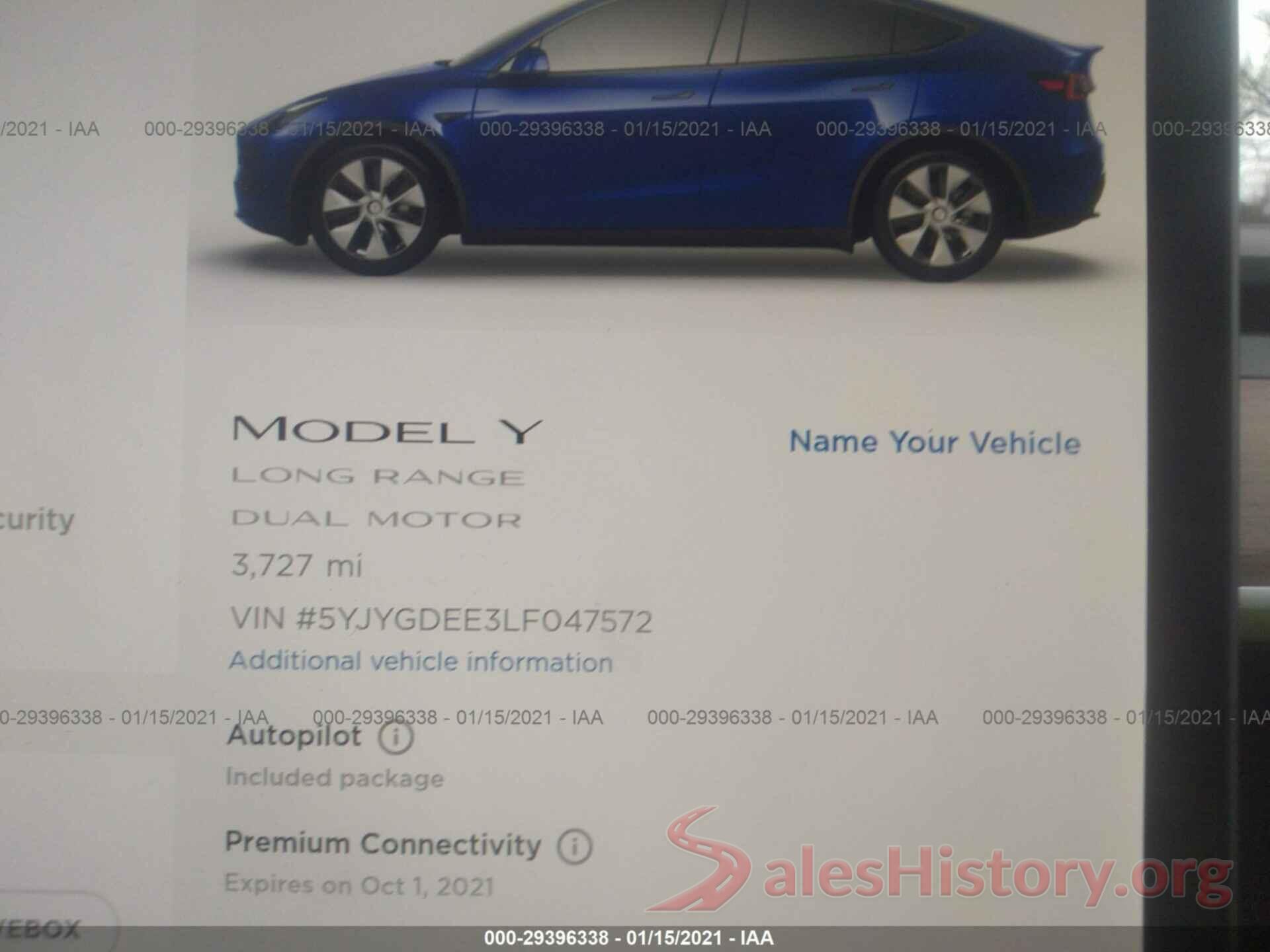 5YJYGDEE3LF047572 2020 TESLA MODEL Y