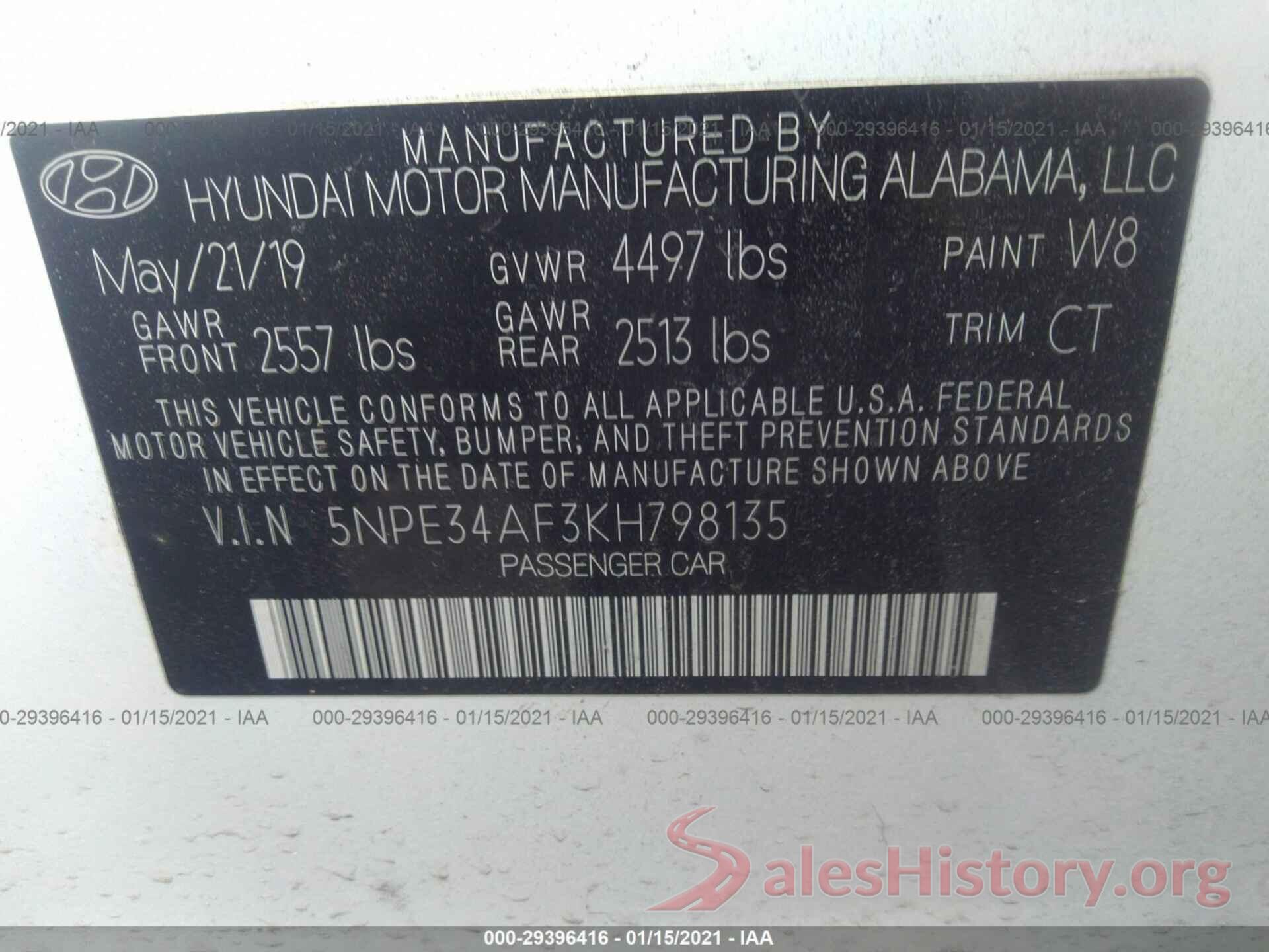 5NPE34AF3KH798135 2019 HYUNDAI SONATA