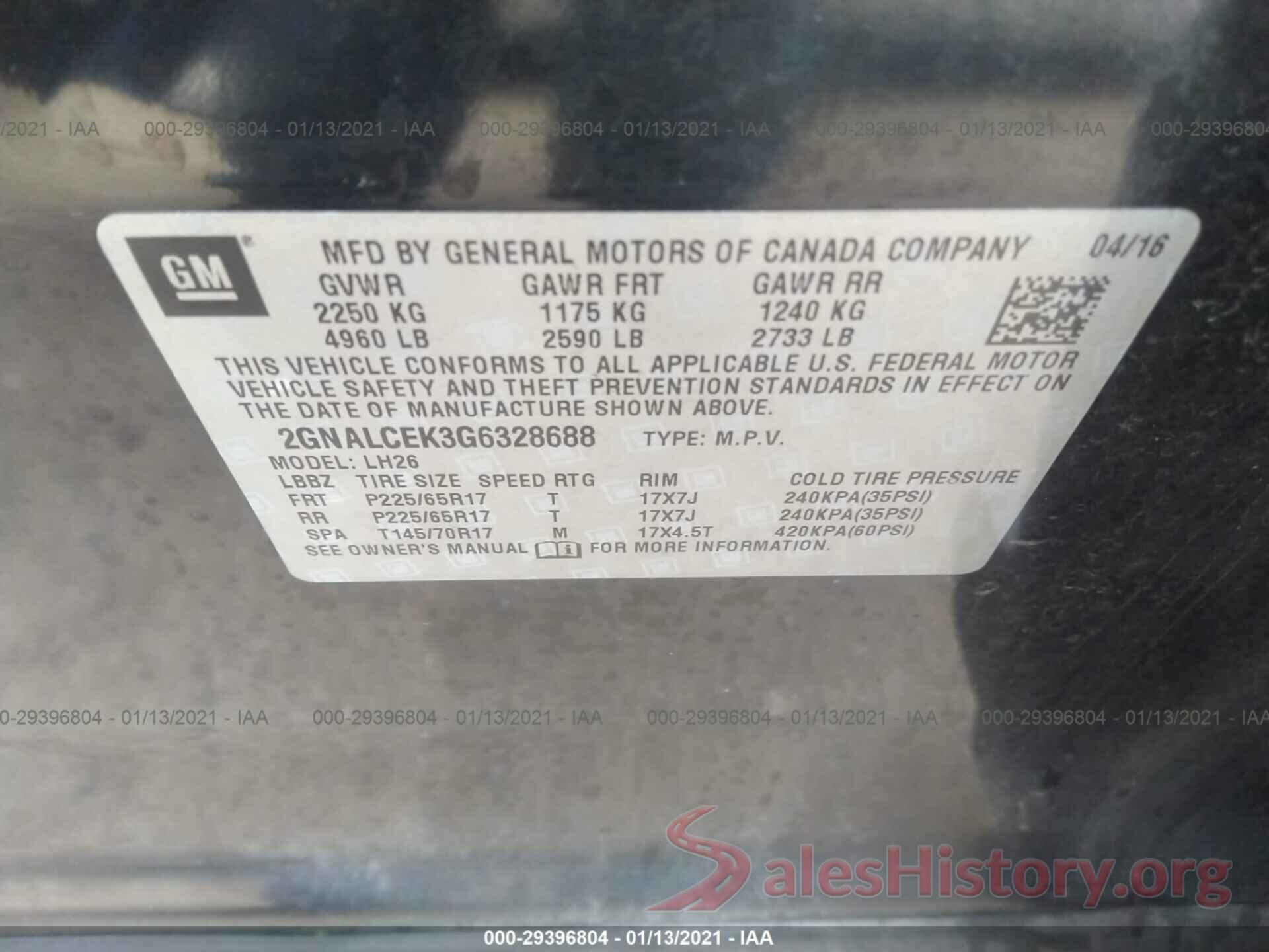 2GNALCEK3G6328688 2016 CHEVROLET EQUINOX