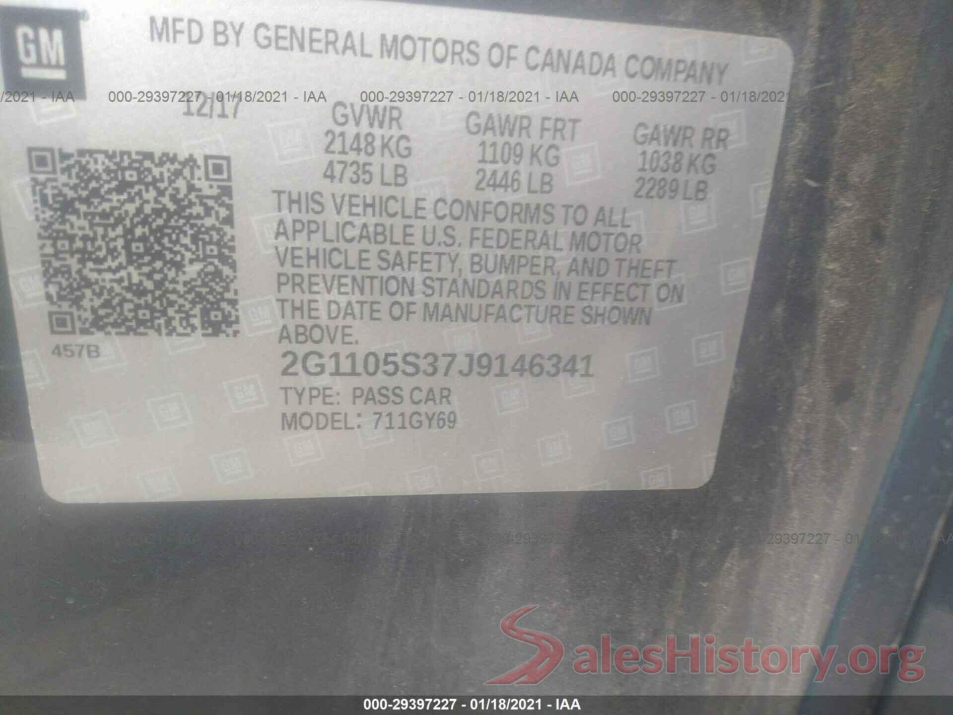 2G1105S37J9146341 2018 CHEVROLET IMPALA