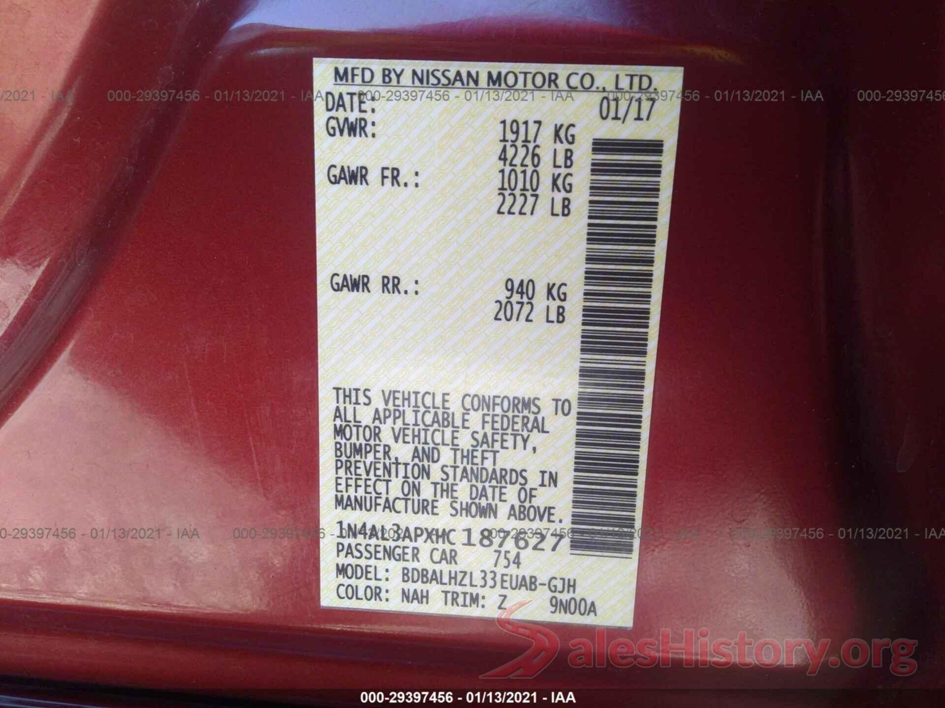 1N4AL3APXHC187627 2017 NISSAN ALTIMA