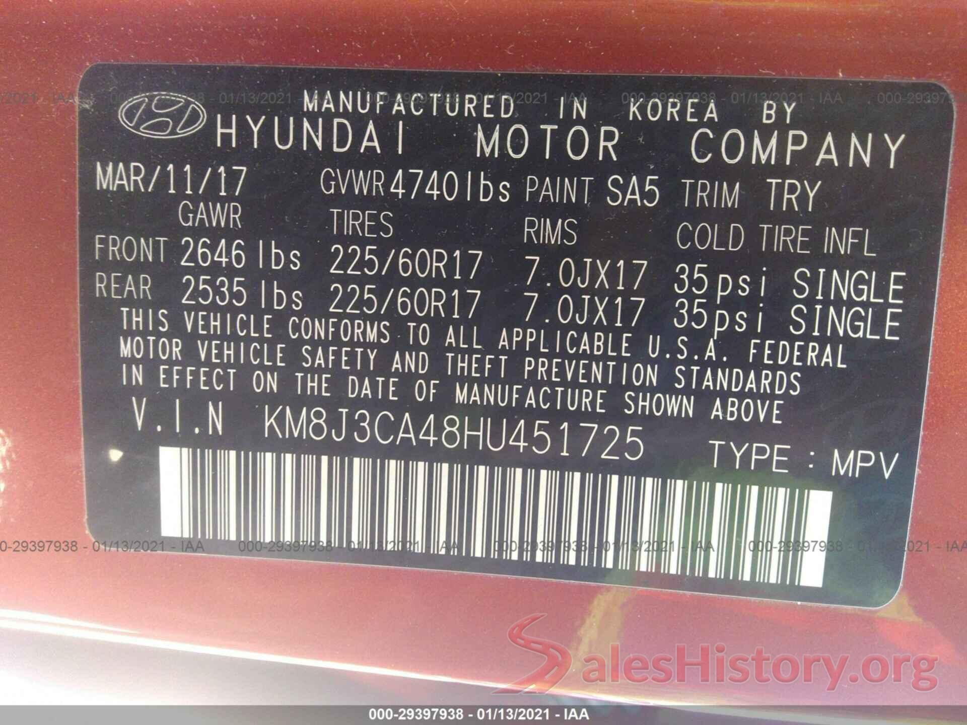 KM8J3CA48HU451725 2017 HYUNDAI TUCSON