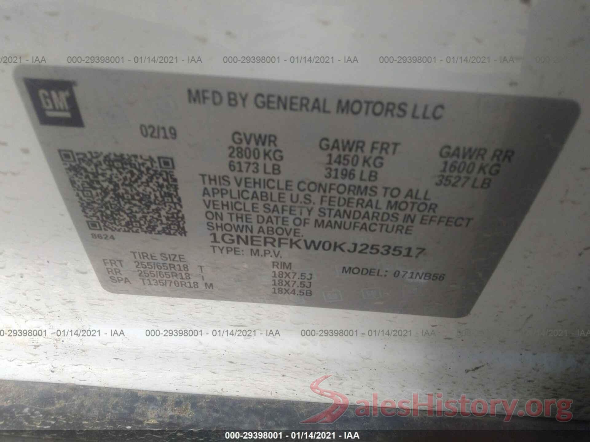 1GNERFKW0KJ253517 2019 CHEVROLET TRAVERSE