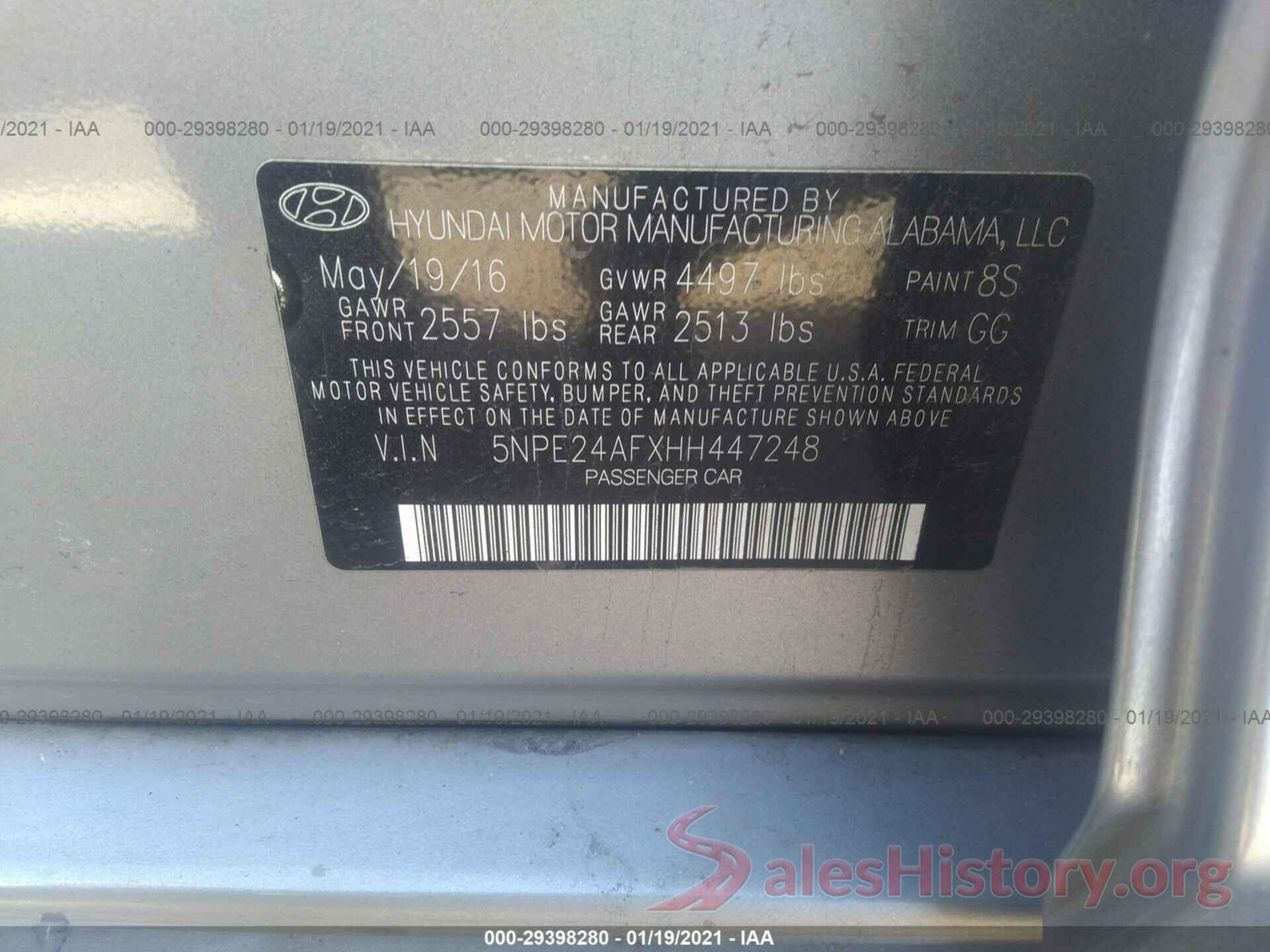 5NPE24AFXHH447248 2017 HYUNDAI SONATA