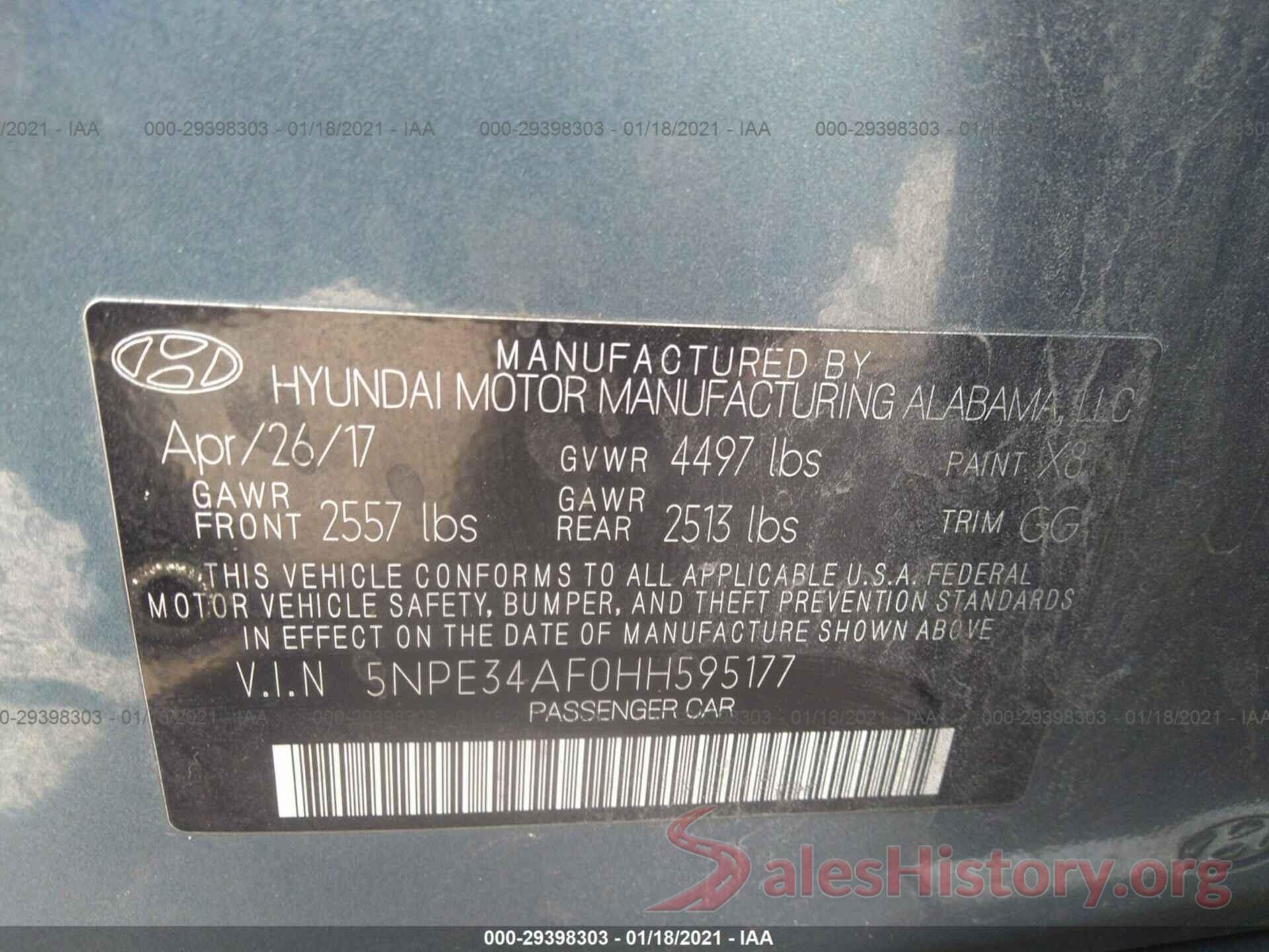 5NPE34AF0HH595177 2017 HYUNDAI SONATA