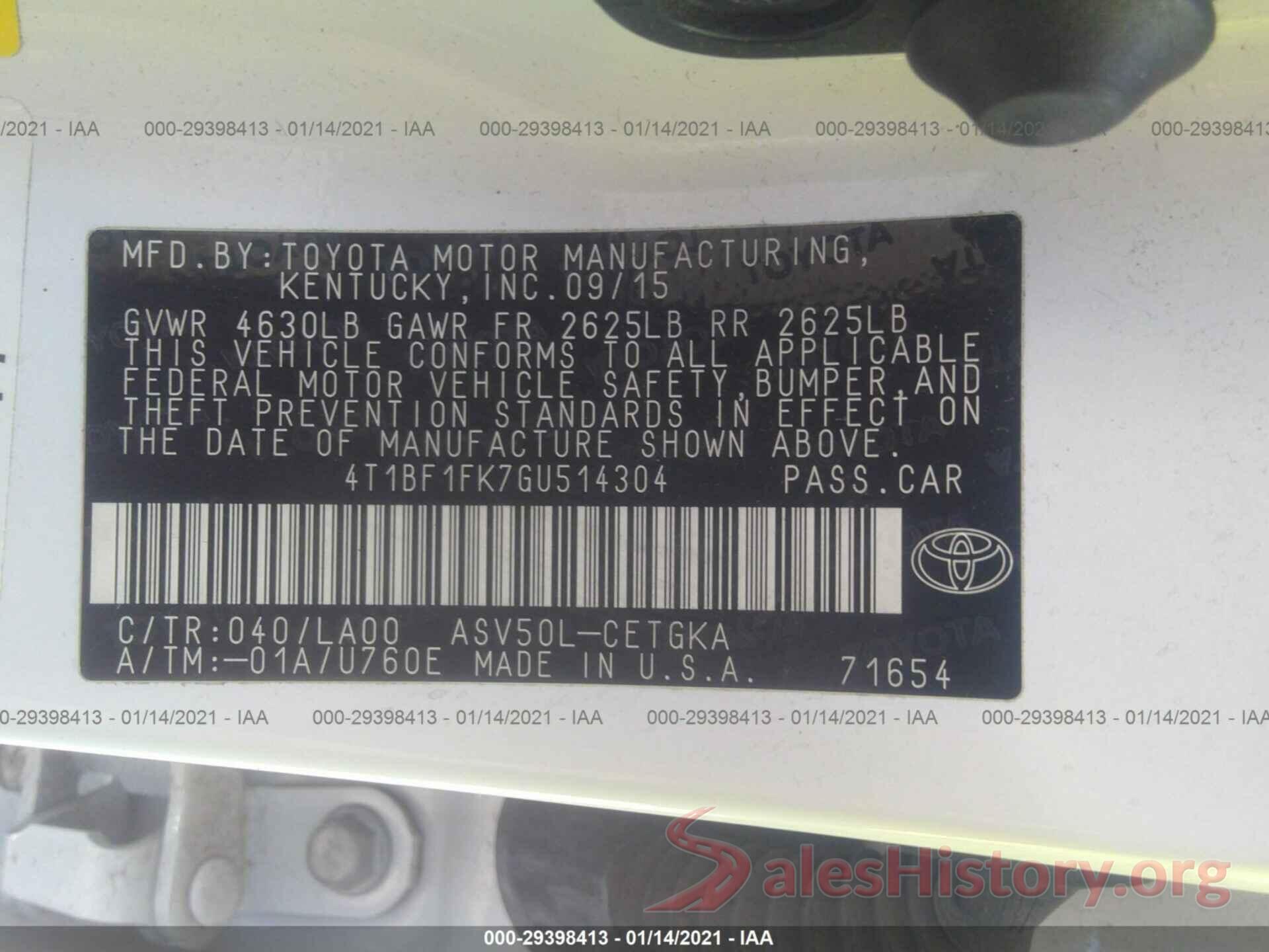 4T1BF1FK7GU514304 2016 TOYOTA CAMRY