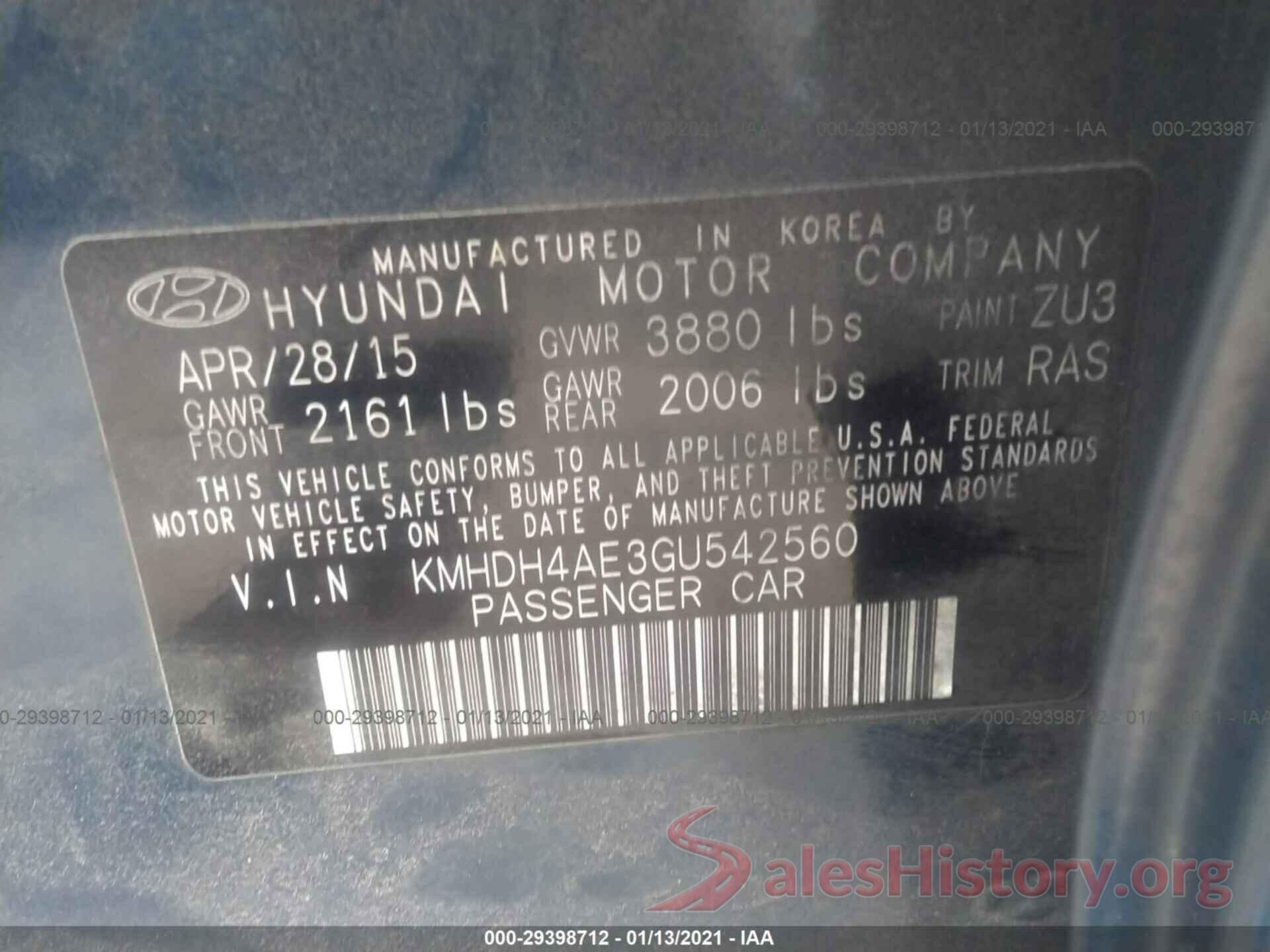 KMHDH4AE3GU542560 2016 HYUNDAI ELANTRA