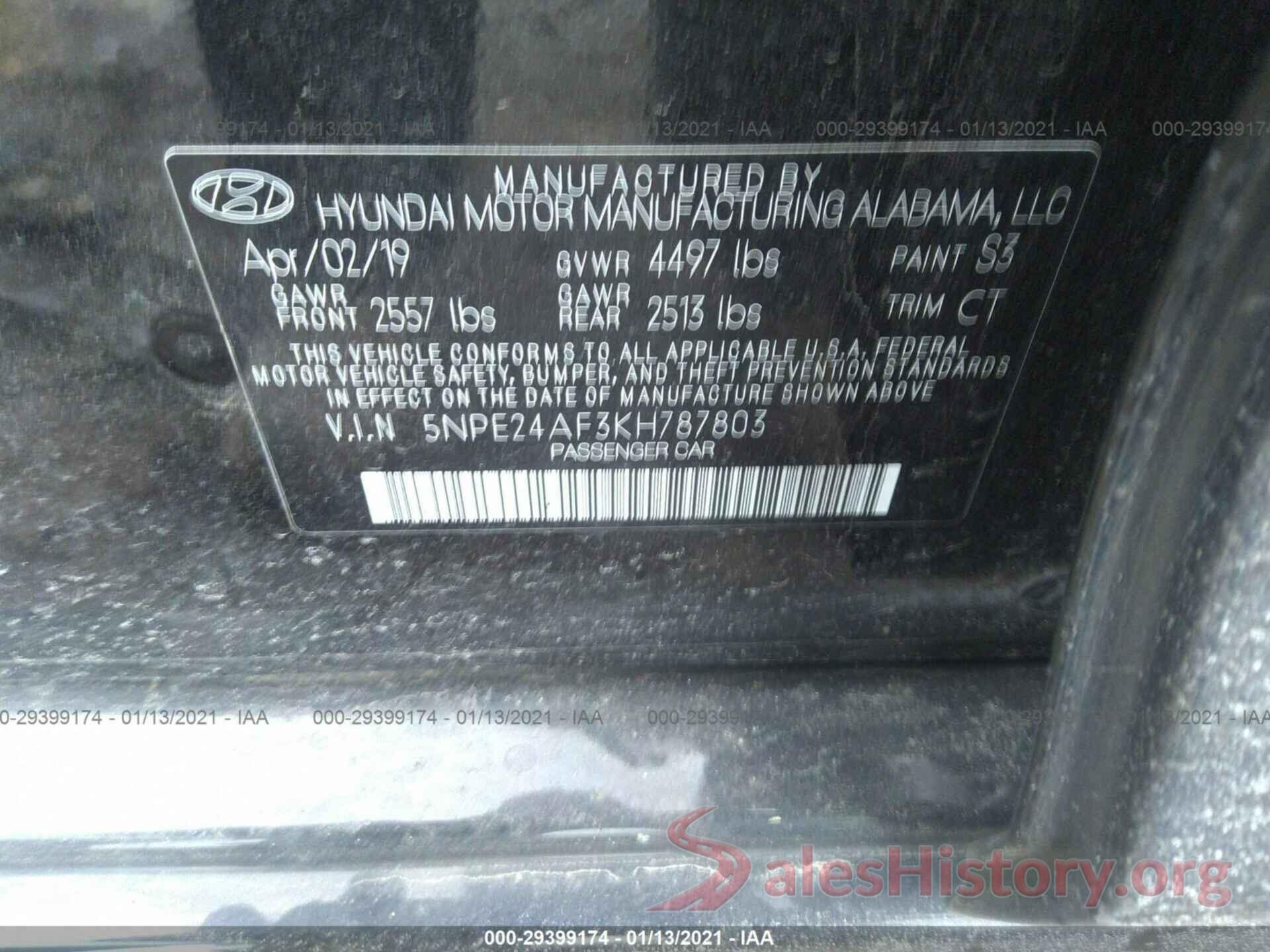 5NPE24AF3KH787803 2019 HYUNDAI SONATA