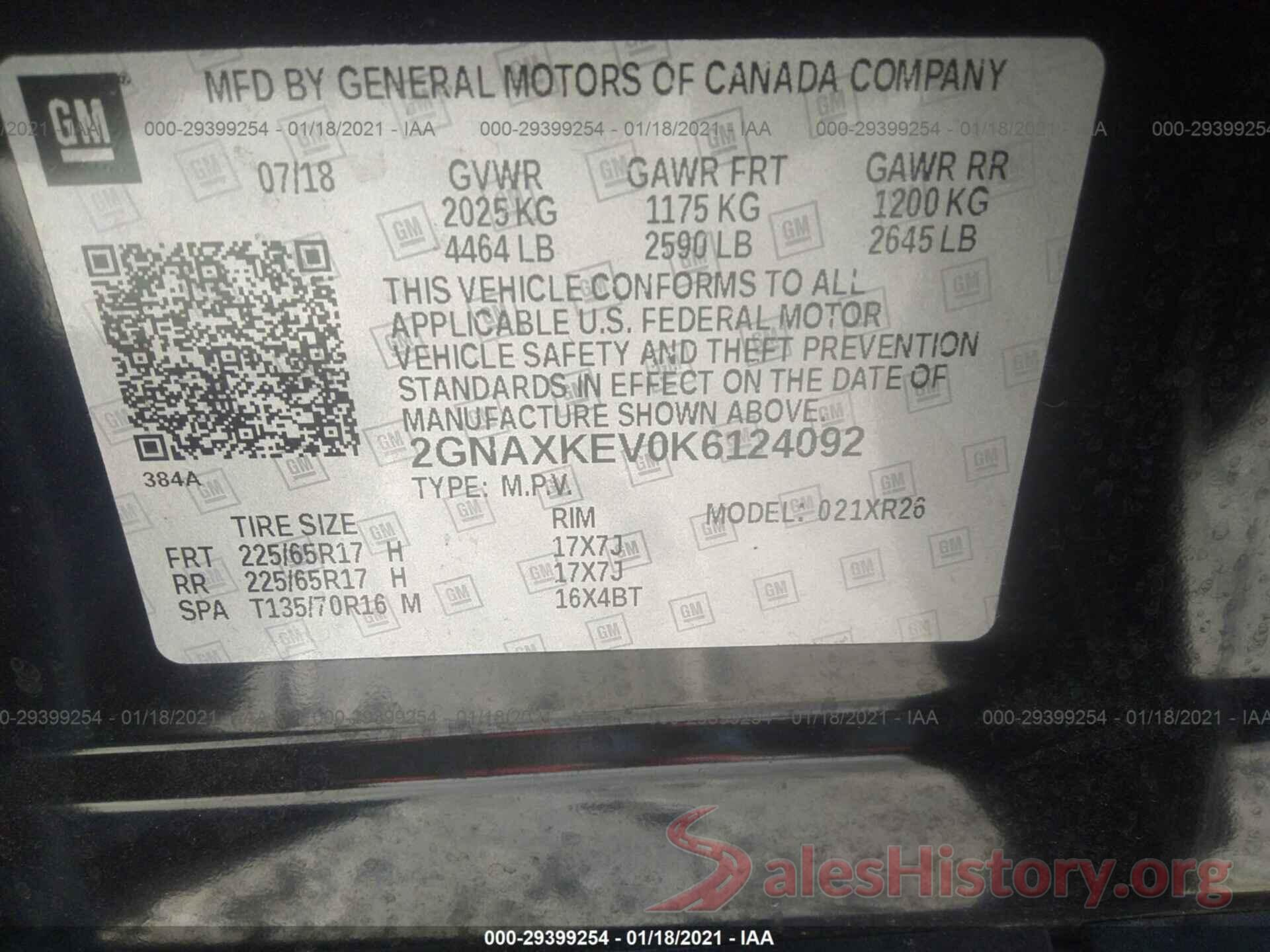 2GNAXKEV0K6124092 2019 CHEVROLET EQUINOX