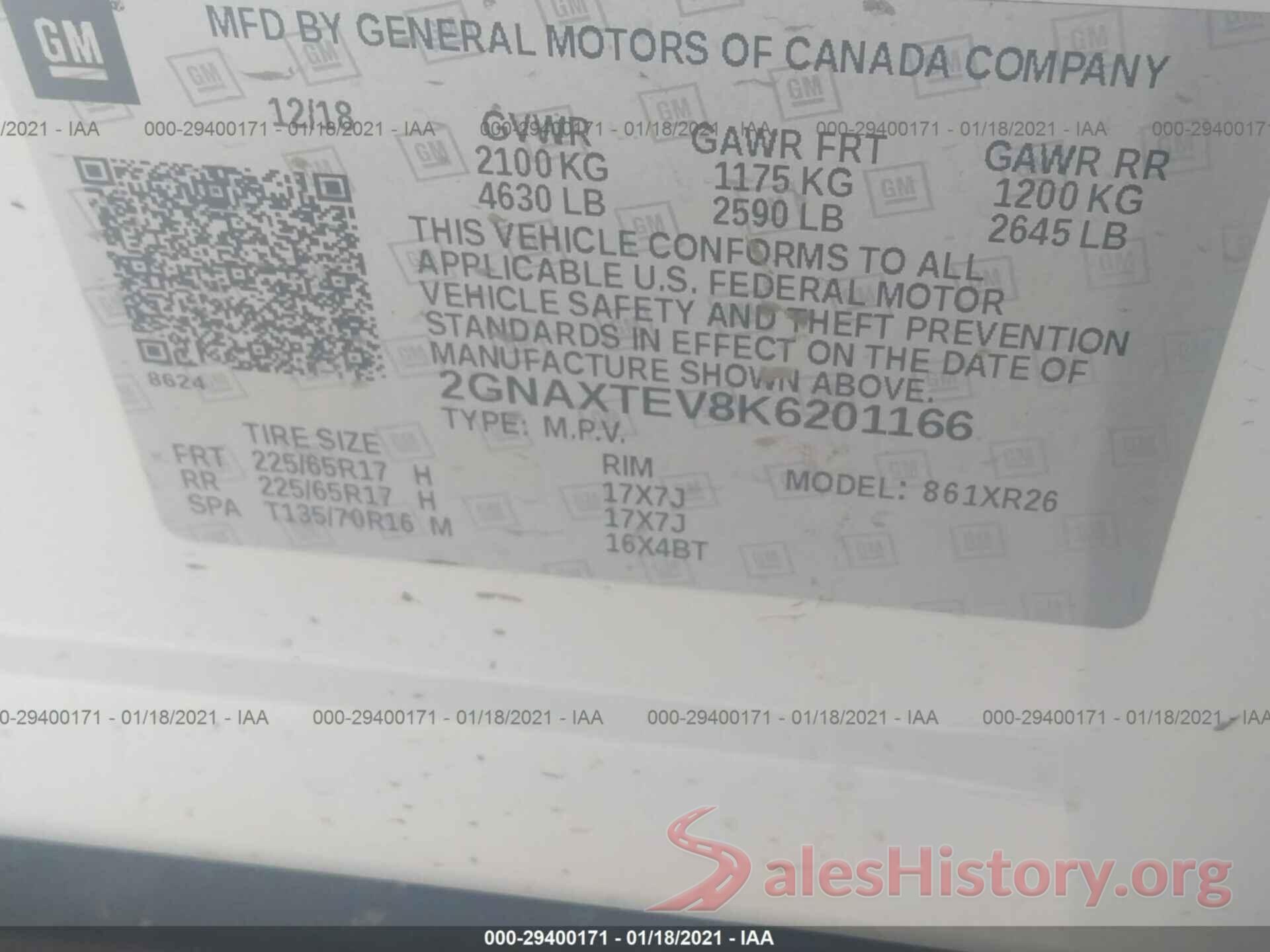 2GNAXTEV8K6201166 2019 CHEVROLET EQUINOX