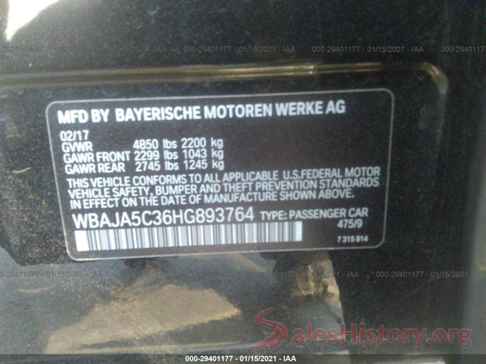 WBAJA5C36HG893764 2017 BMW 5 SERIES