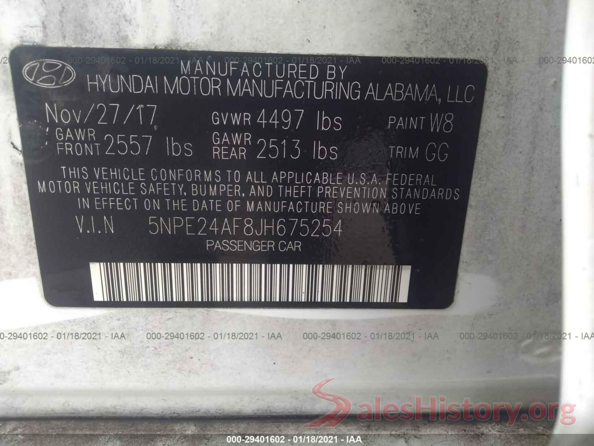 5NPE24AF8JH675254 2018 HYUNDAI SONATA